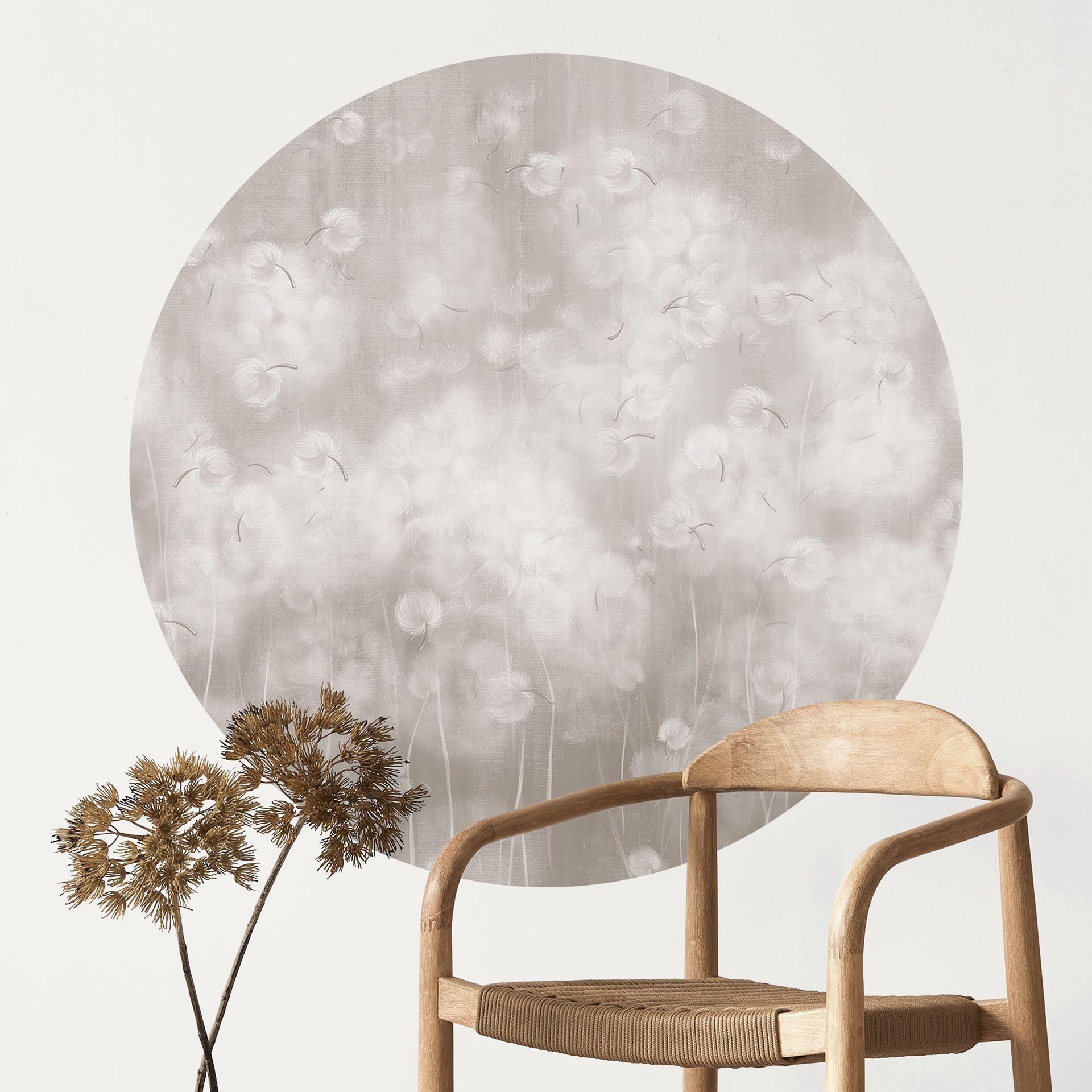 Bloemen Muursticker paardenbloem droom in beige - Ms Tiff - Rond