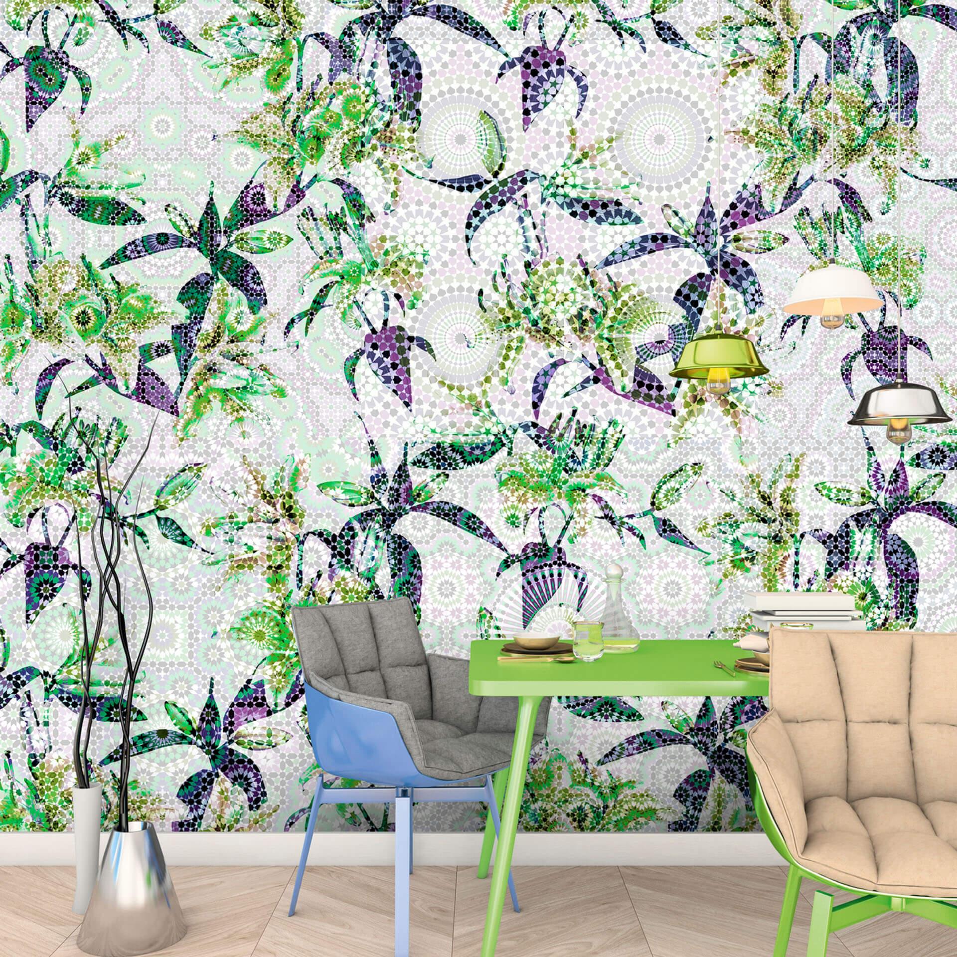 Livingwalls Fototapet Walls by Patel Mosaic Lilies3