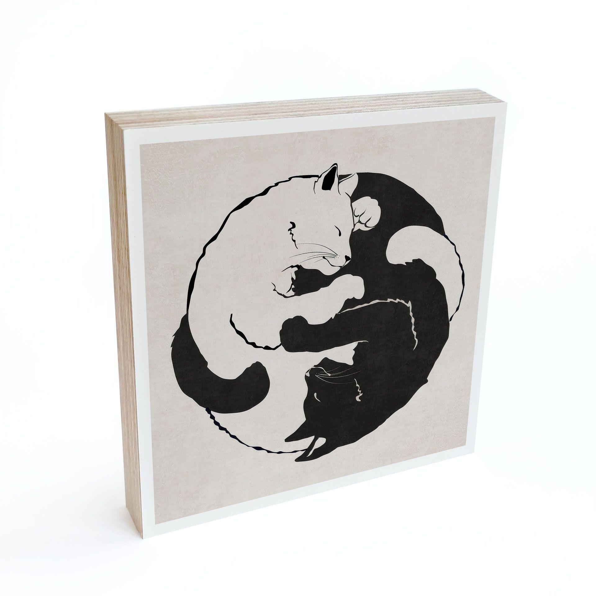 Træ dekoration blok Katte Ying & Yang - Tunaboylu