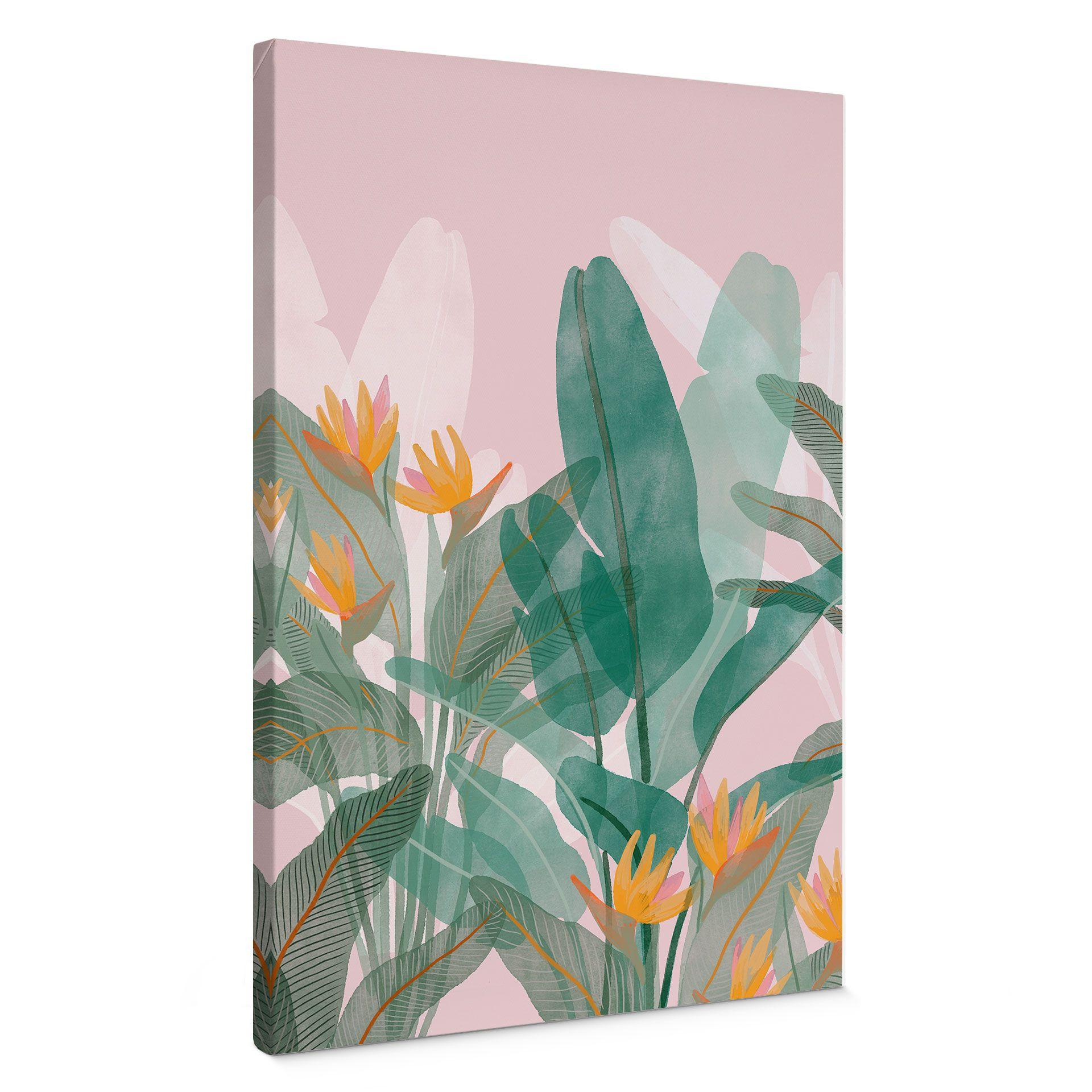 Lienzo Ilustración botánica en verde y rosa - Goed Blauw