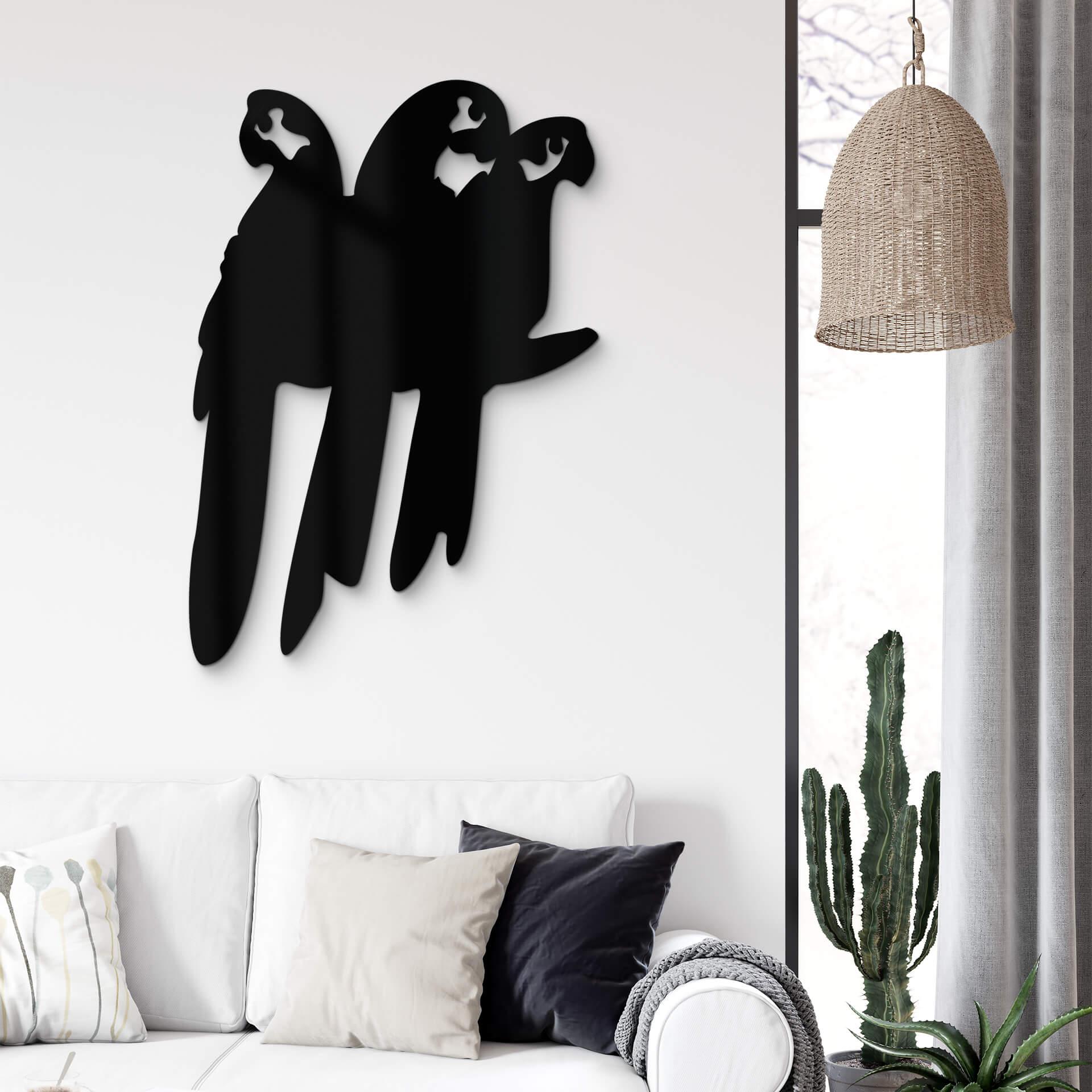 Decoración acrílica trío de loros en una rama