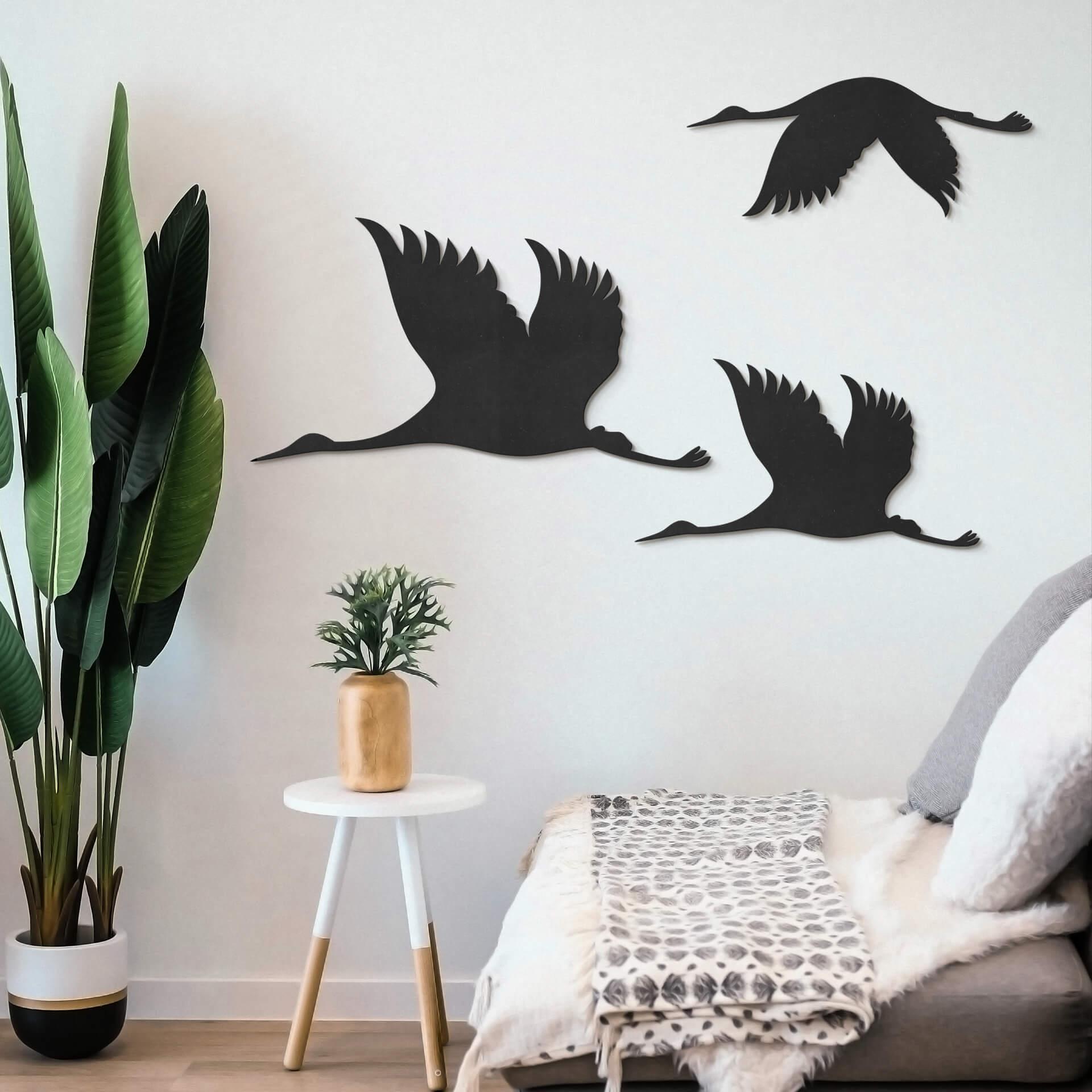 MDF - Decoración en madera grullas bandada de pájaros 01