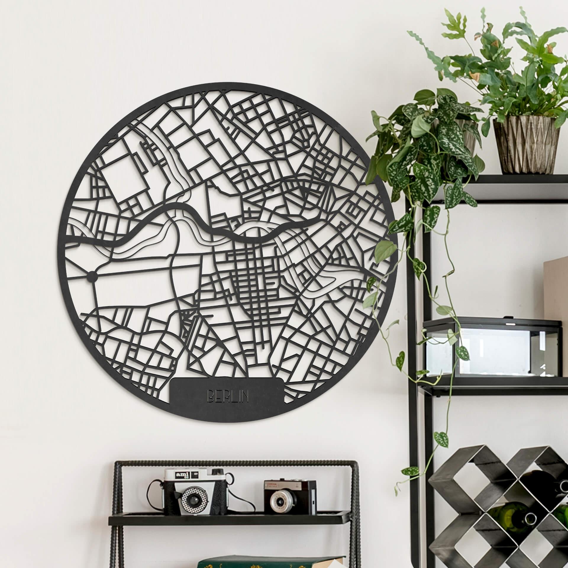 MDF - Decoración en madera mapa ciudad Berlín - Redondo