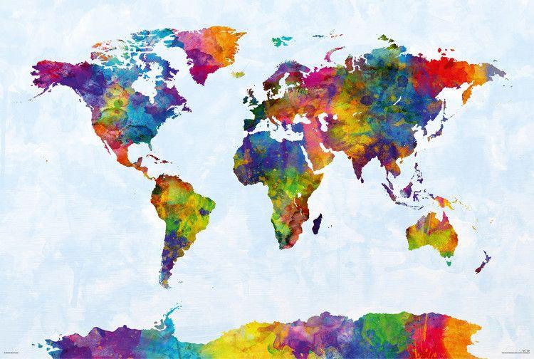 Poster Michael Tompsett - Watercolour World Map 61x91,5 cm