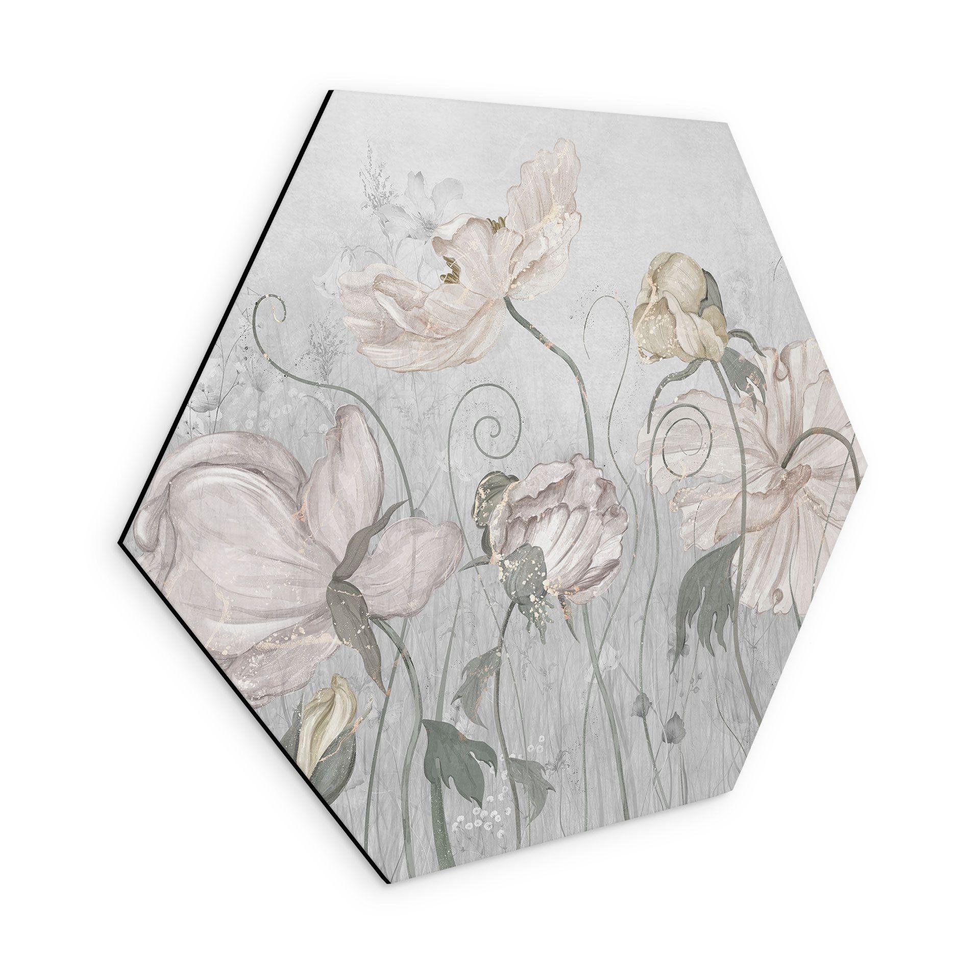 Wanddecoratie vintage stijl bloemen in grijs - Ms Tiff - Alu-Dibond