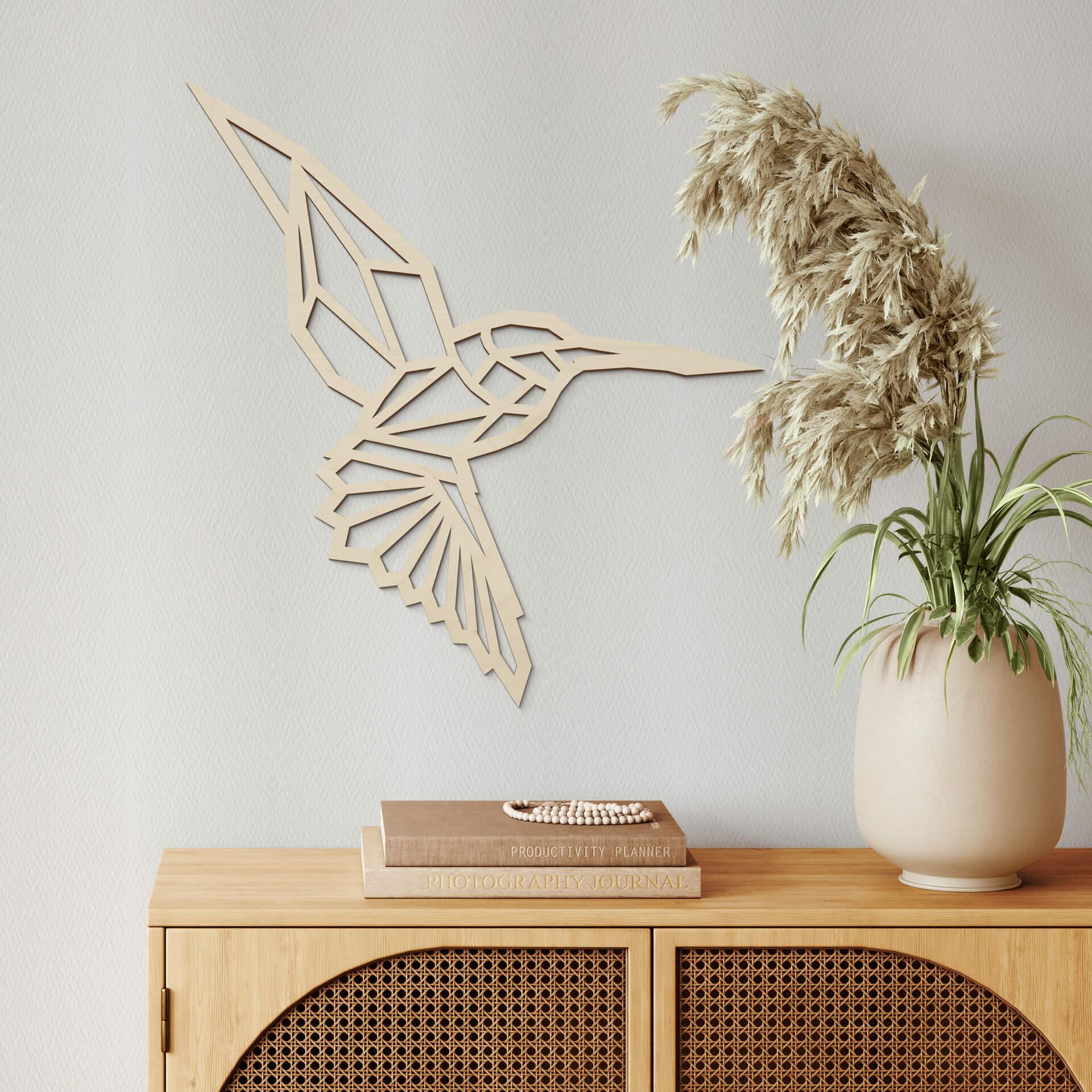 Arte en madera de álamo - Colibrí de origami