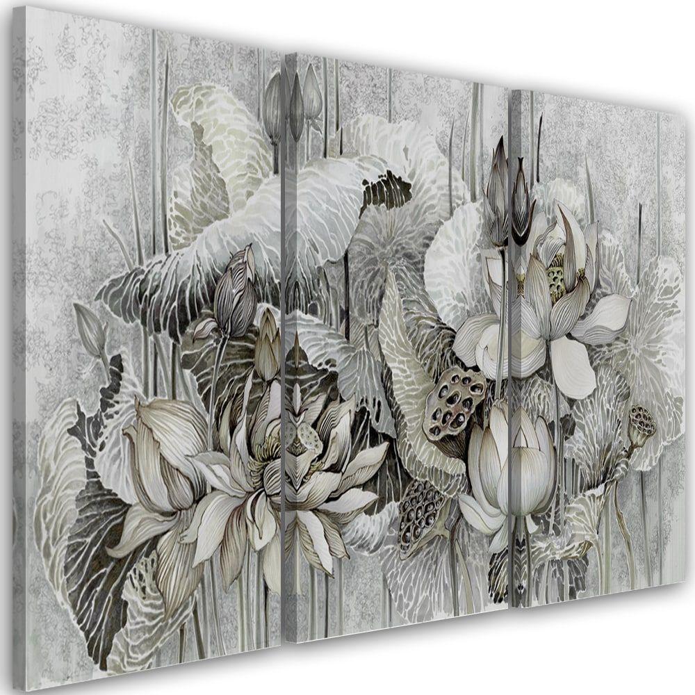 3 stykke lærredstryk, Saint Lotus-blomster