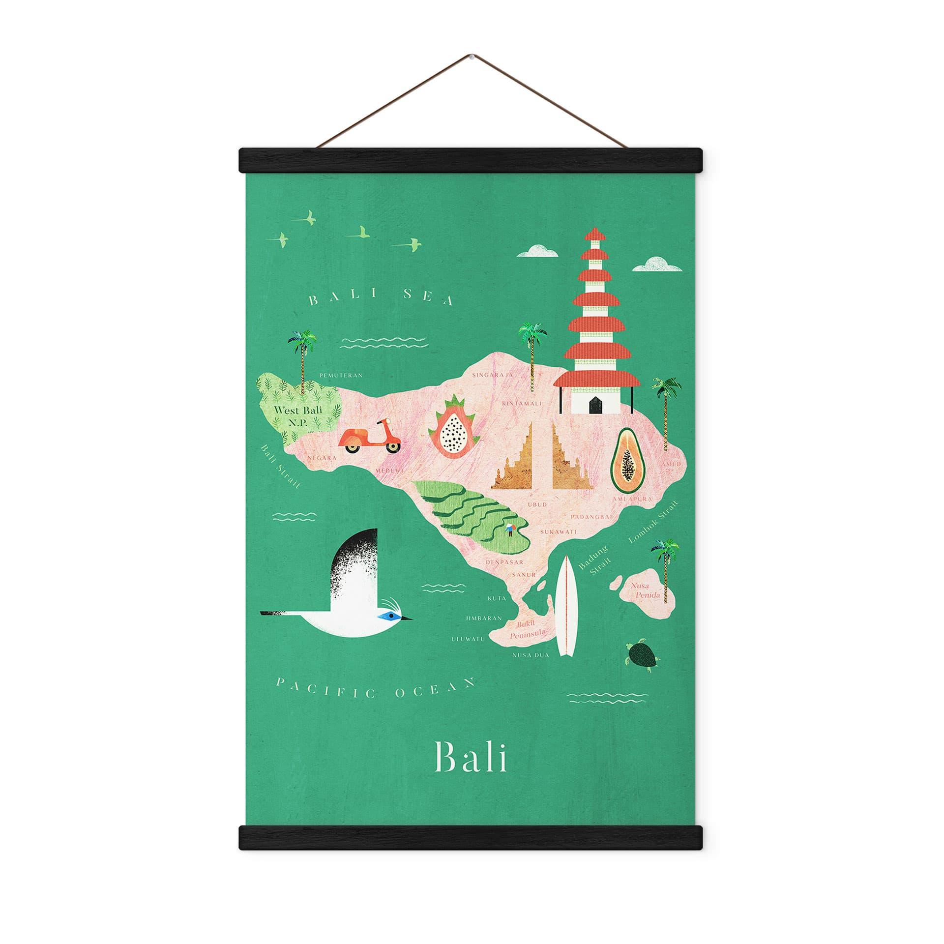 Tekstil plakat Kort over Bali - Rivers