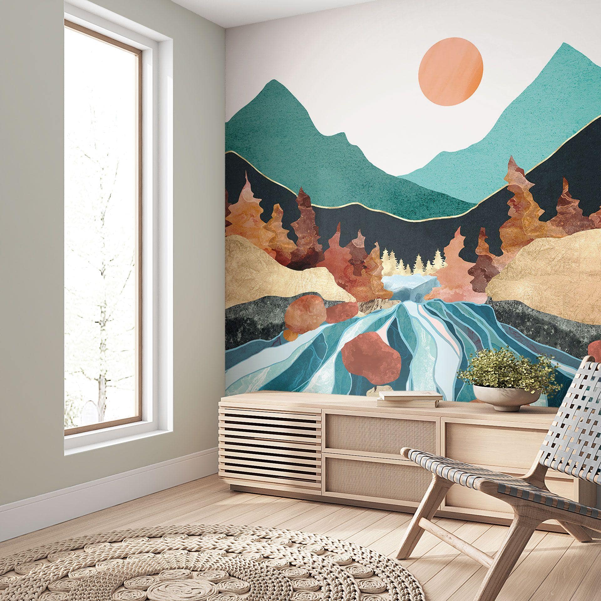 Fototapet Bjergland flod - SpaceFrog Designs