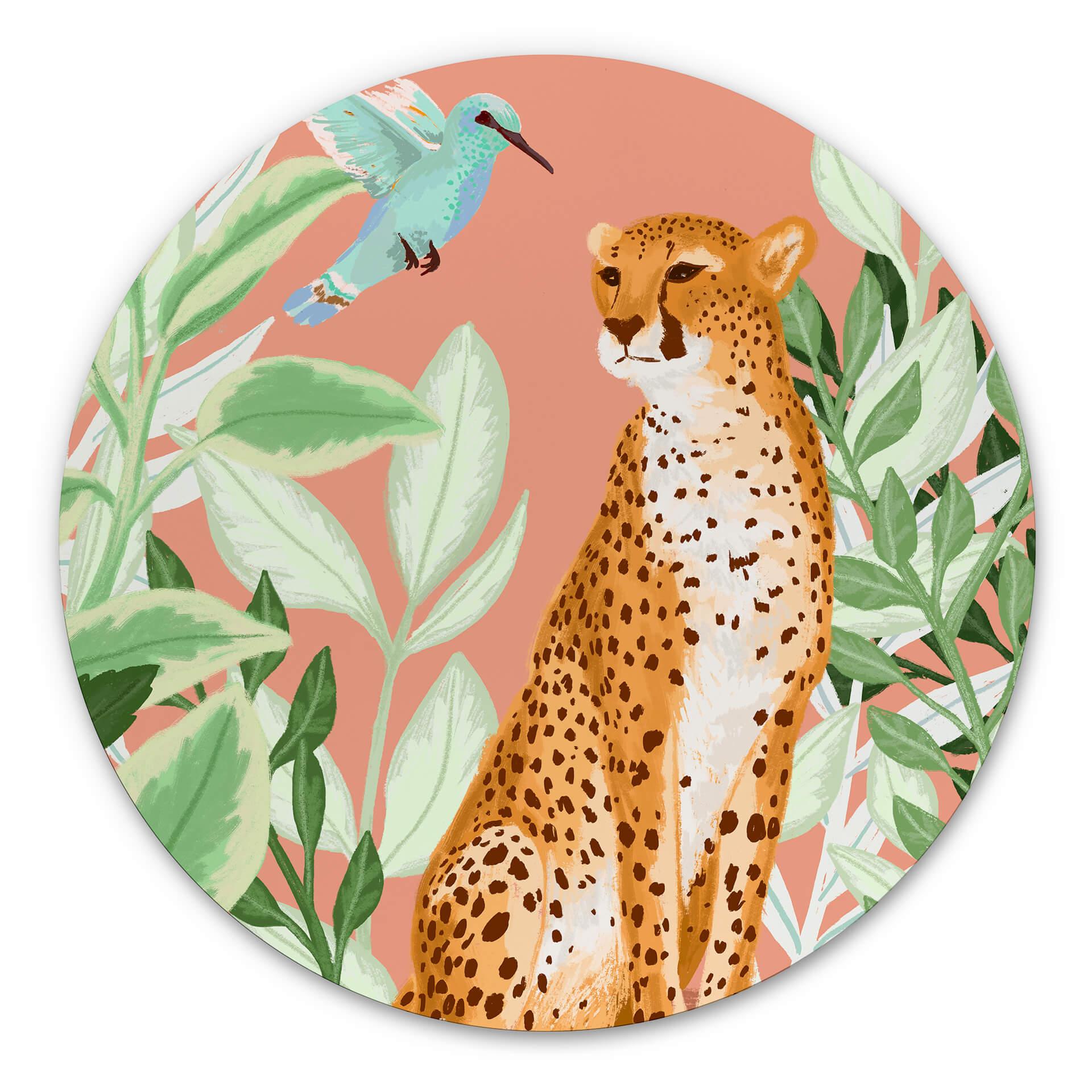 Tableau sur alu-Dibond rond Goed Blauw - Rose tropical
