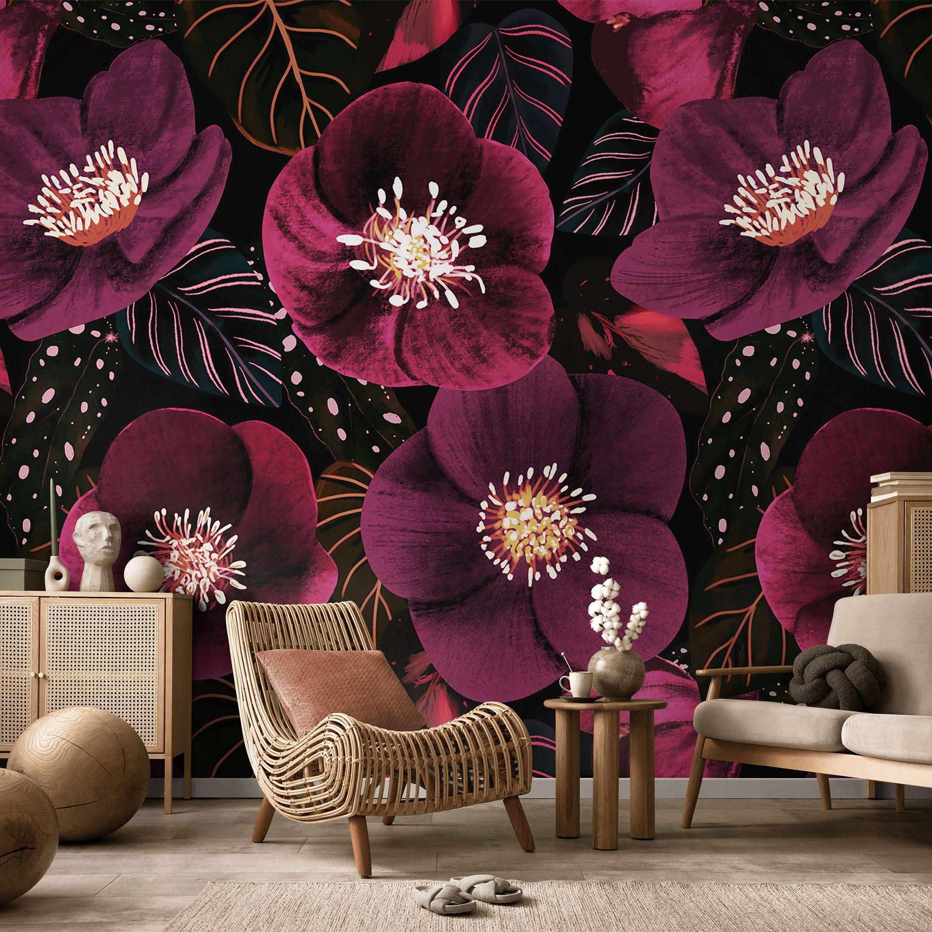 Fotomural de flores en tonos morados | papel pintado de flores - ilustración de anís
