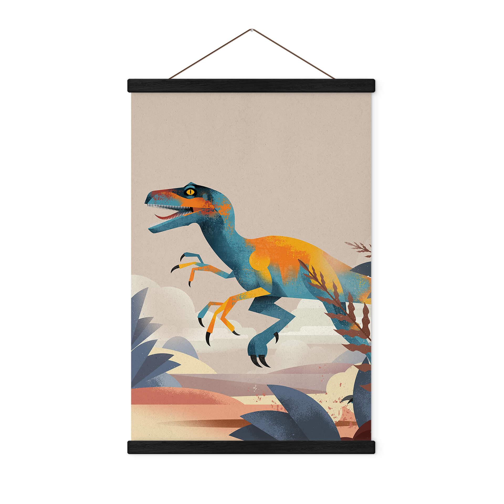Tekstil plakat Velociraptor - Braun