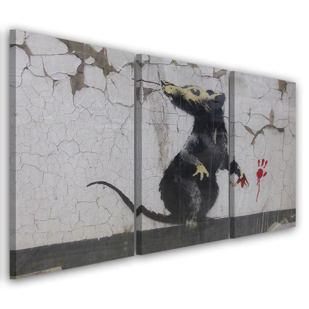 3 stykke lærredstryk, Banksy Street Art Rat