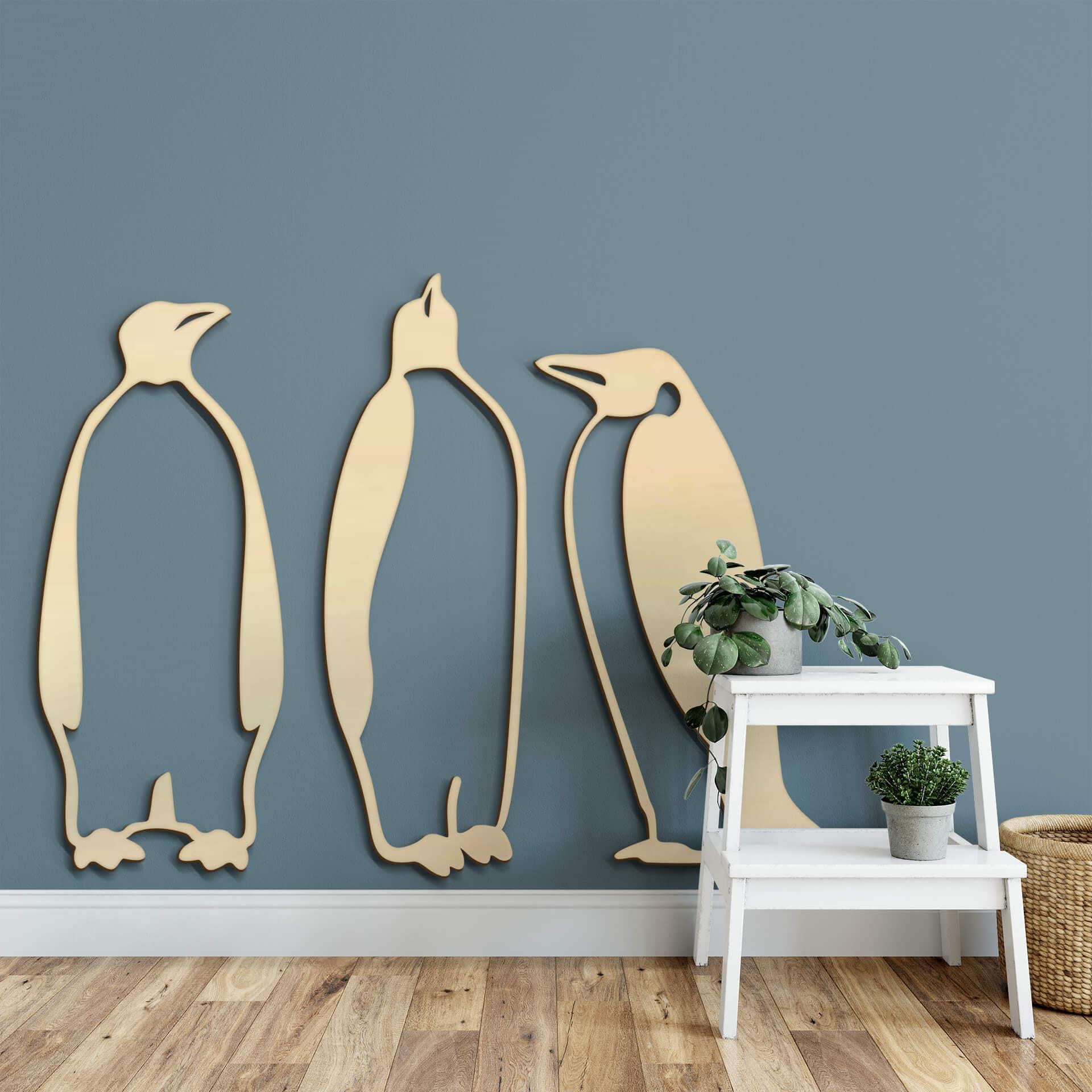 Arte en madera de álamo - Pingüinos (3 piezas)