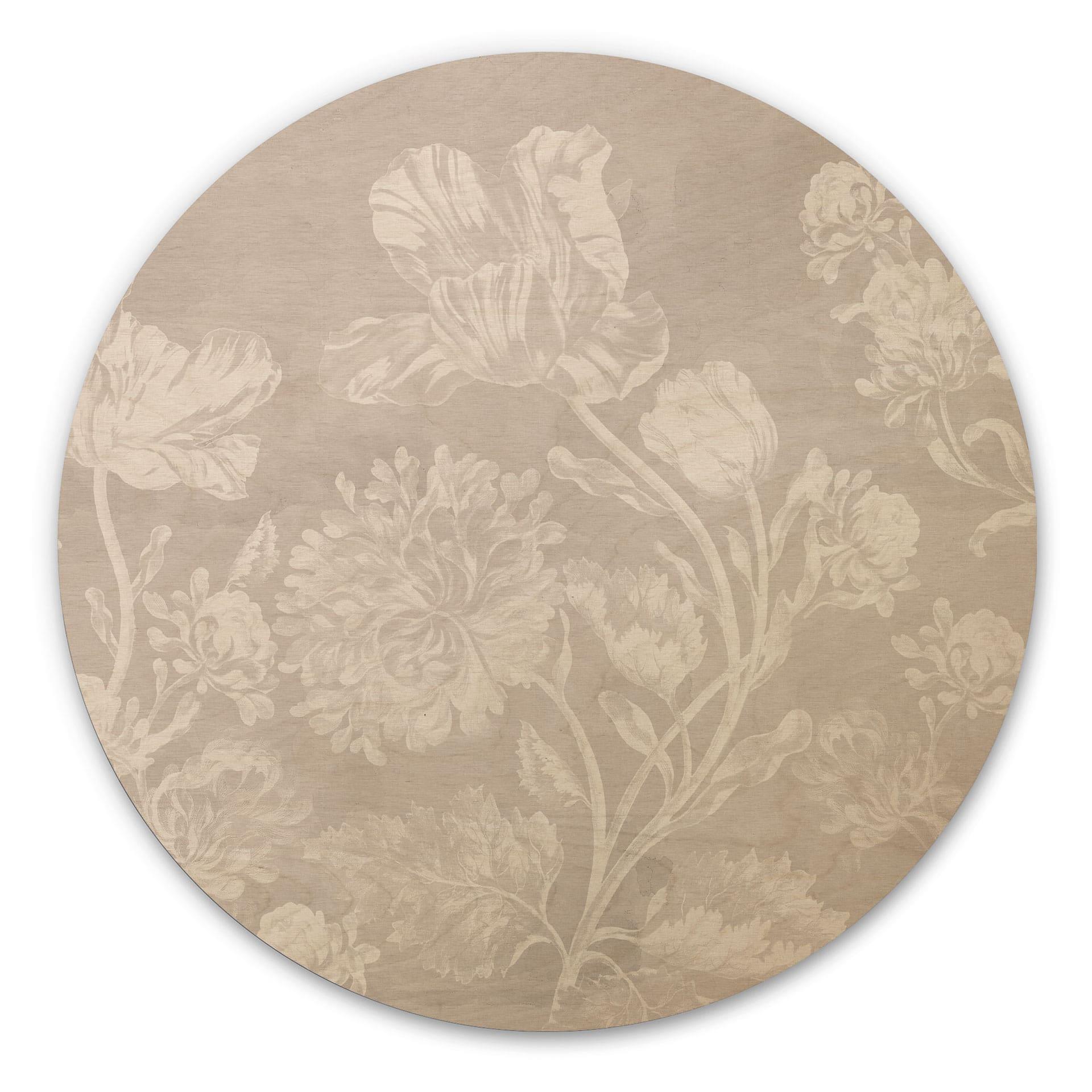 Cuadro de madera Flores silvestres en tiza Beige - Decoración Floral - Redondo