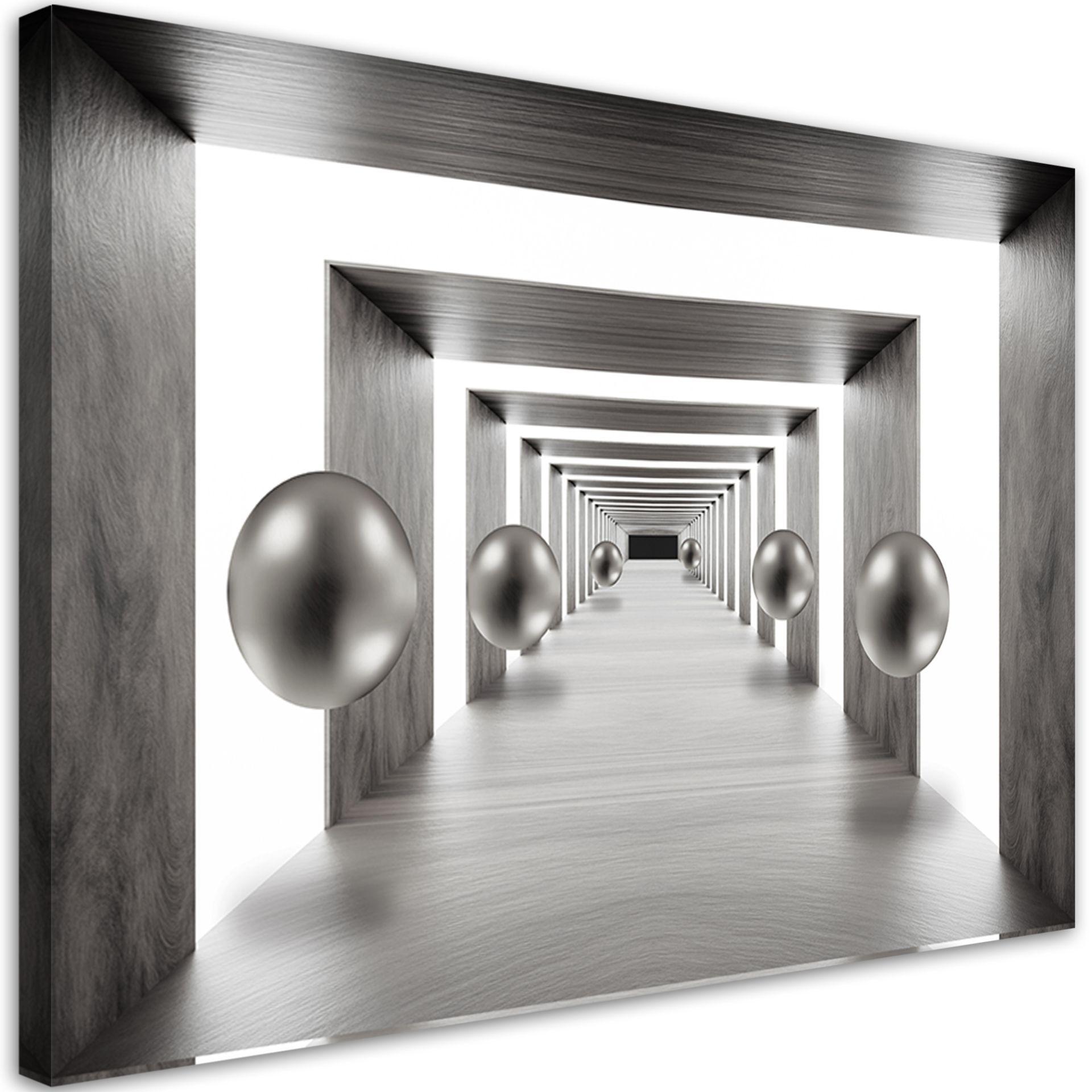Canvasbillede, Tunnel sølv 3D kugler