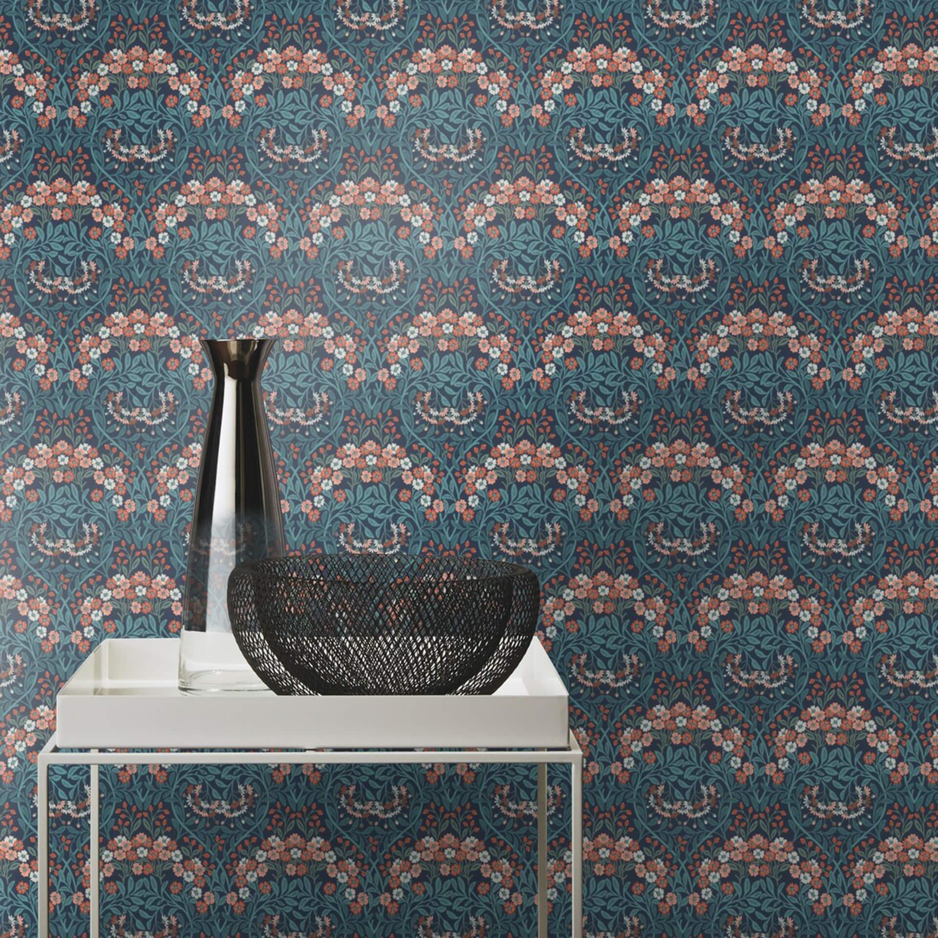 Rasch papier peint intissé, papier peint à motifs Sophia bleu pétrole
