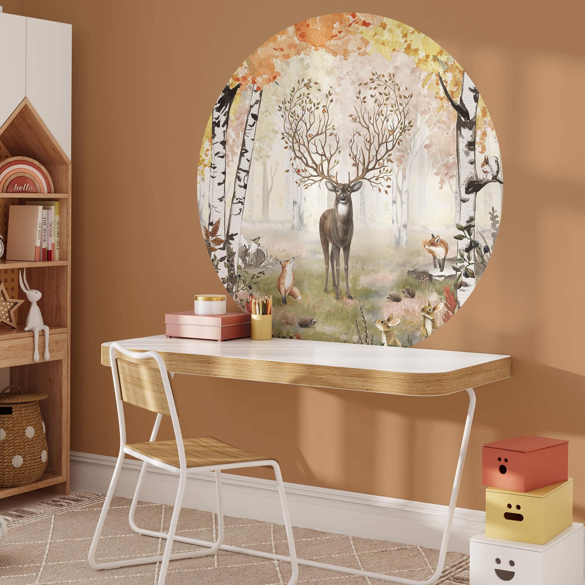 Vinilo decorativo Kikki Belle - Ciervo en otoño - Redondo