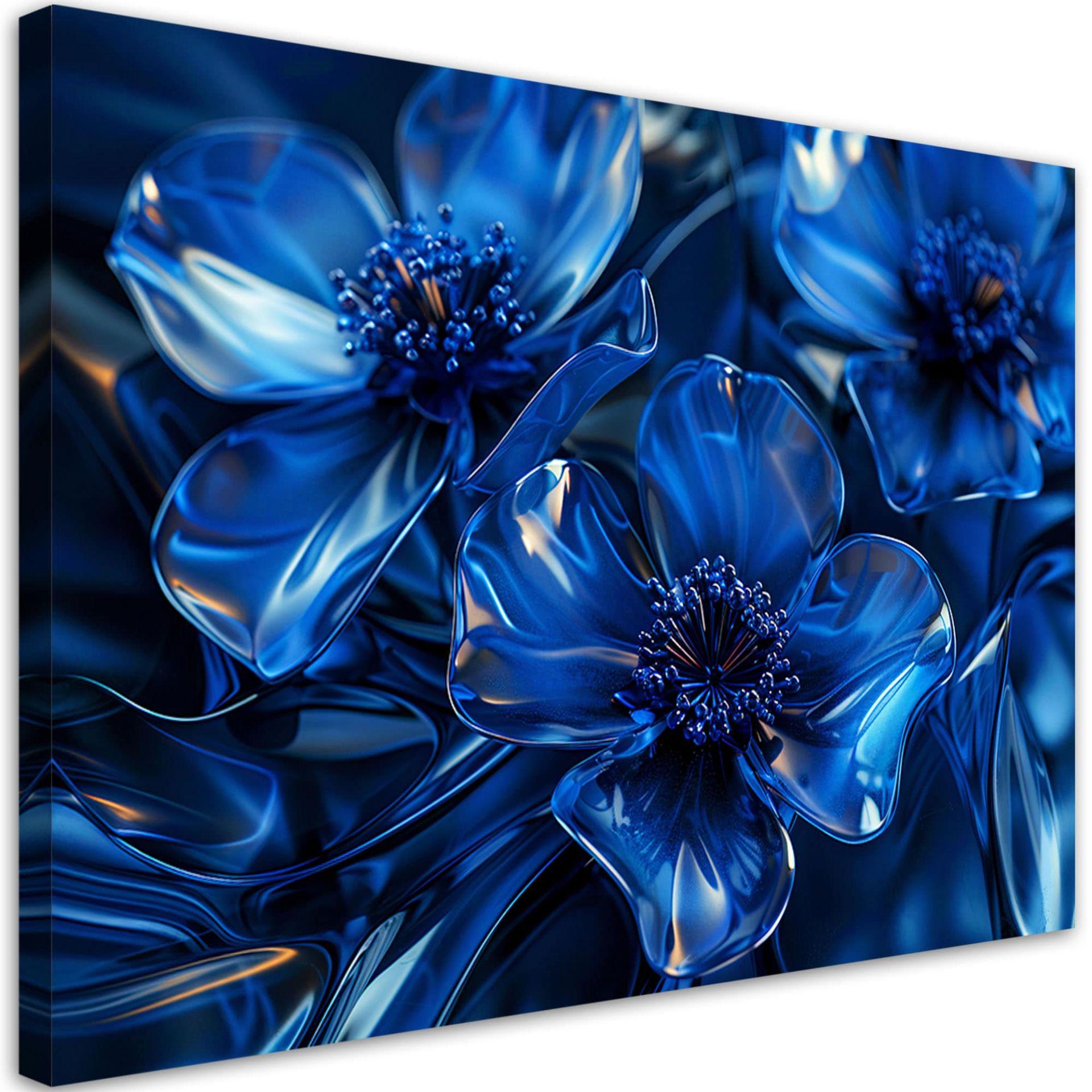 Canvasbillede, Blå 3D-makroblomster