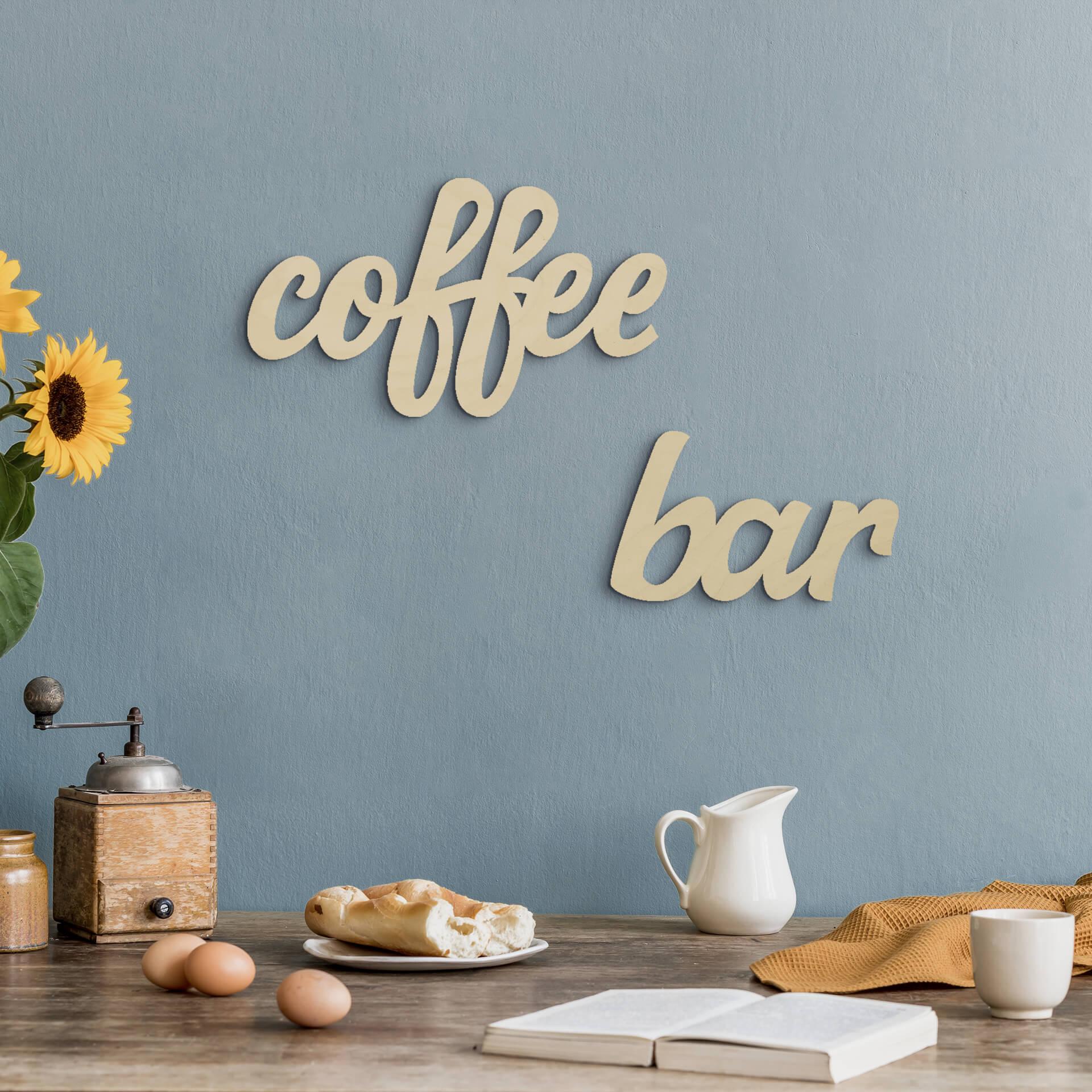 Decoración en madera - Letras 3D para la cocina - Barra de café - Madera de álamo