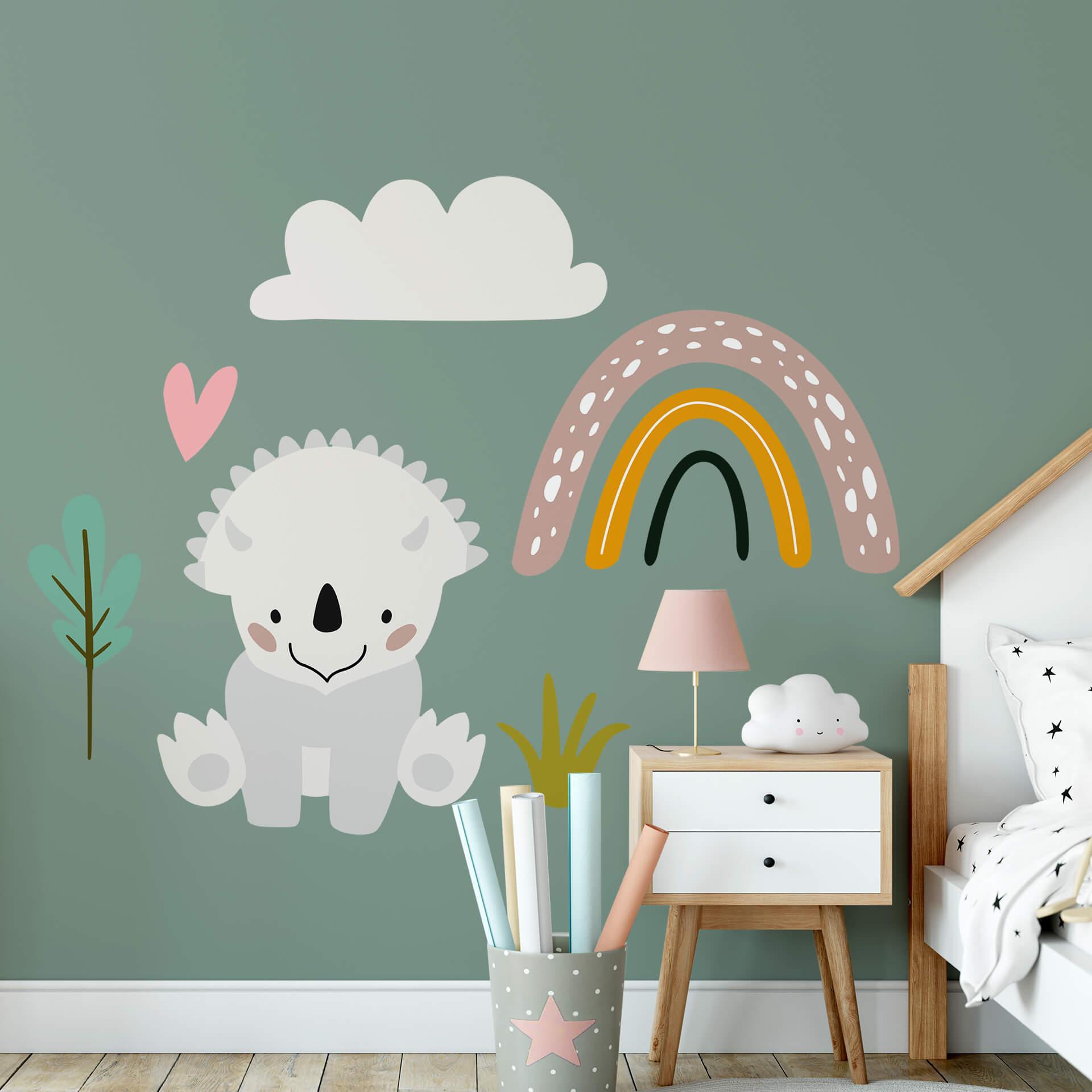 Sticker mural Dinosaure et arc-en-ciel