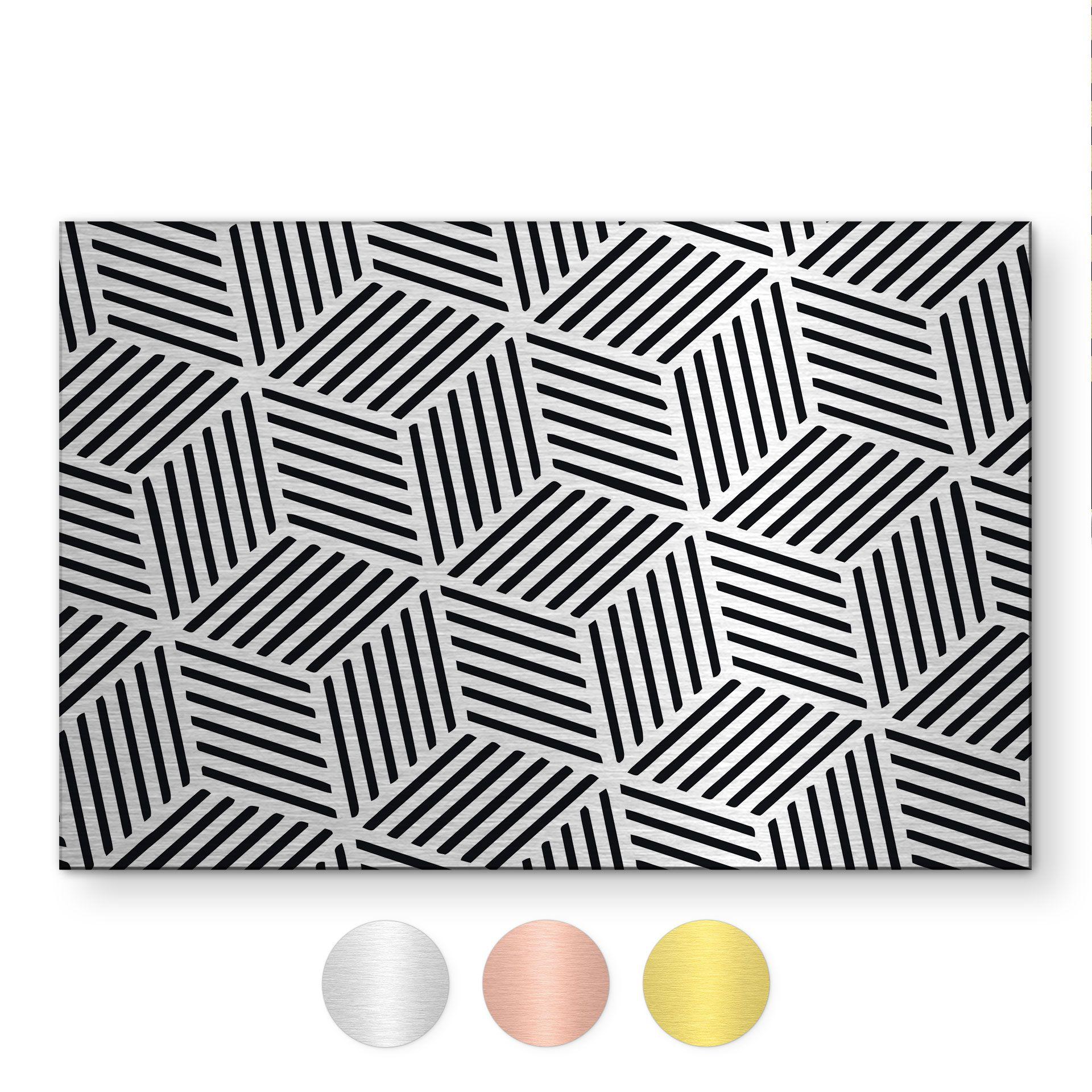 Geborsteld Alu-Dibond met goud-, zilver- & kopereffect - Geometrisch lijnenpatroon
