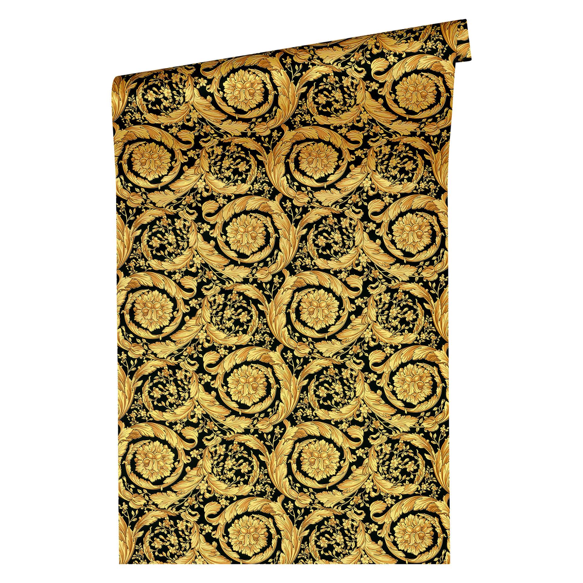 Versace Tapet Barocco Blomster Sort, Metallisk
