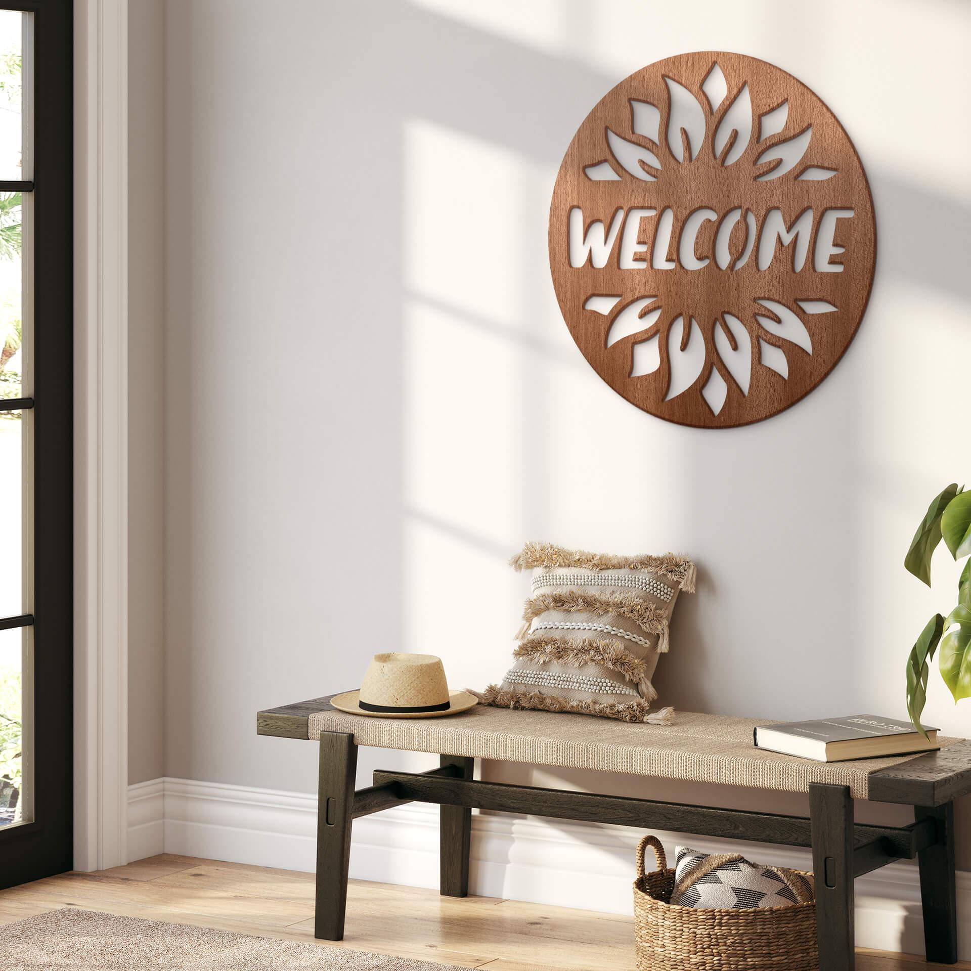 Decoración en madera - Girasol de bienvenida - Caoba - Redondo