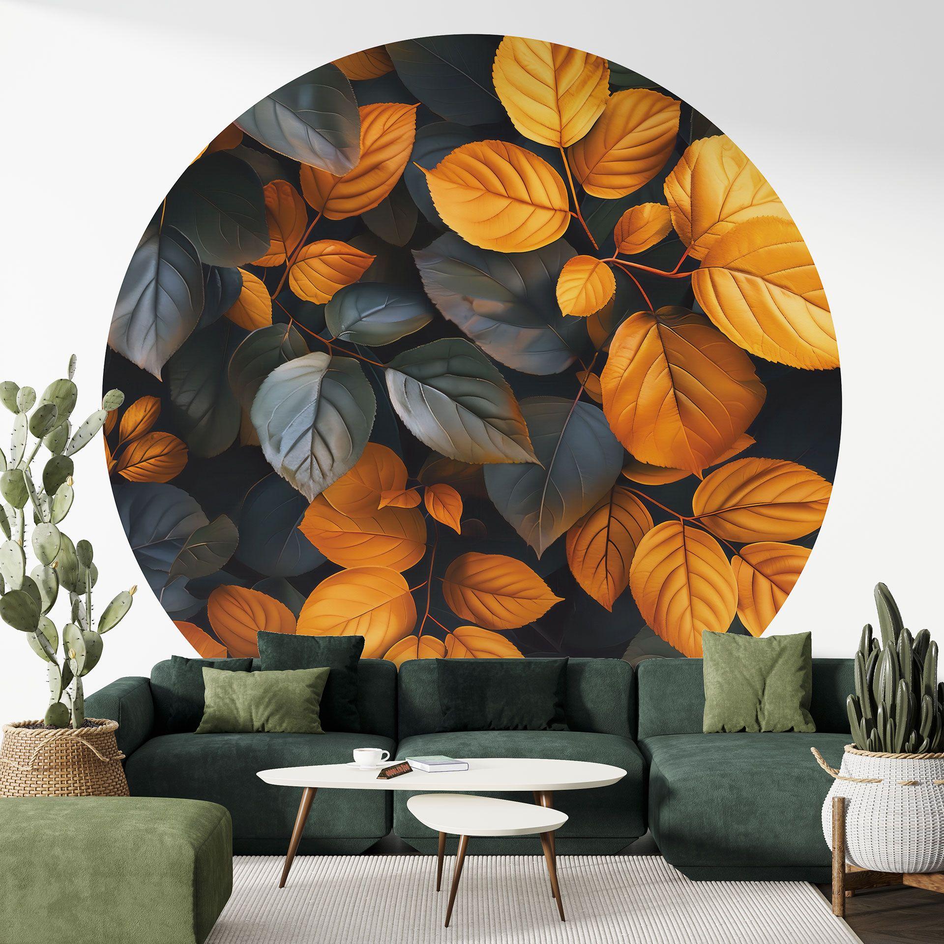 Fototapet planter - glødende blade om efteråret - Jaszke - Round - vliesetapet/selvklæbende non-wove
