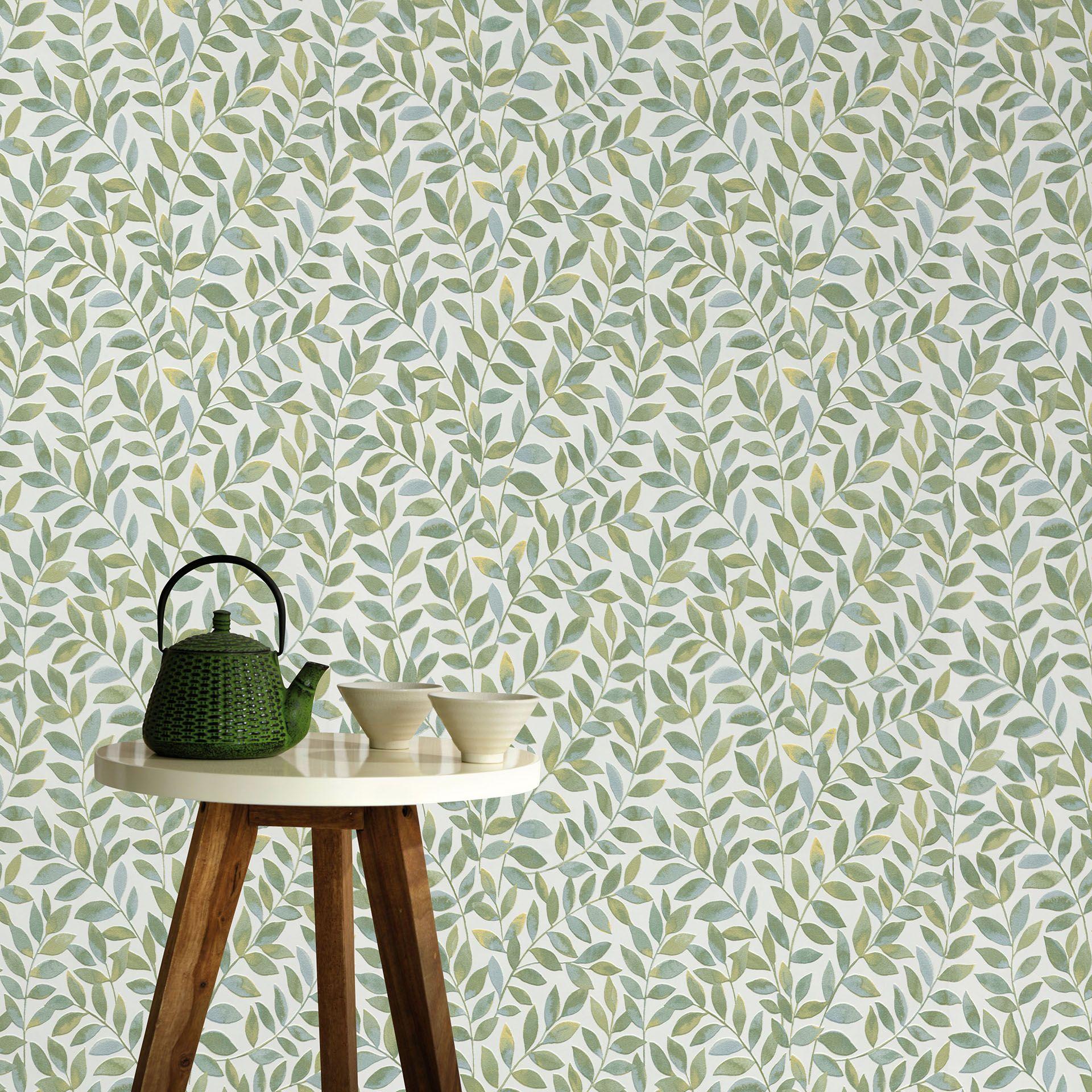 Tapet med bladmotiv Opus green