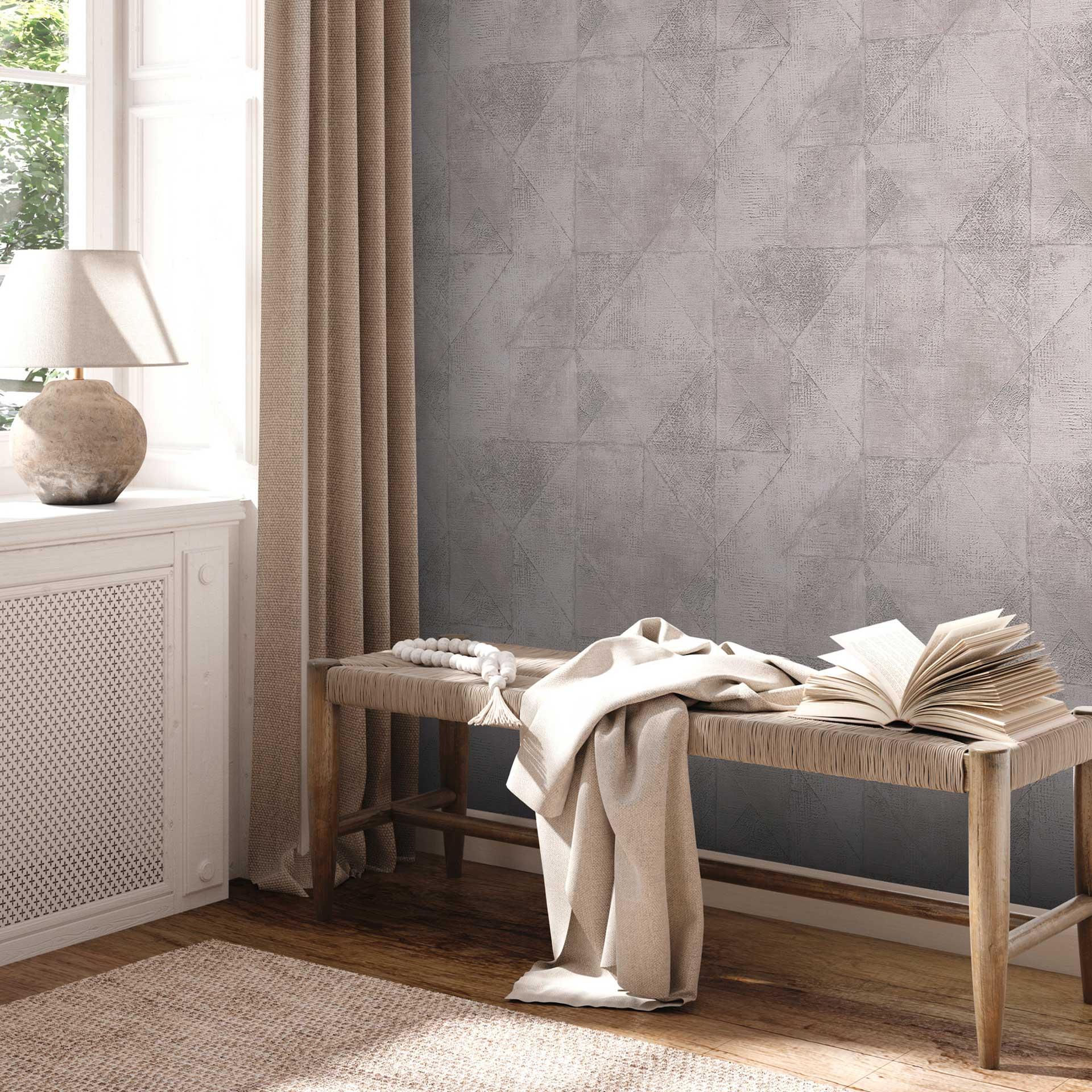 Papel pintado gráfico gris plata - papel pintado texturado efecto metalizado - papel pintado tejido-no tejido salón cocina