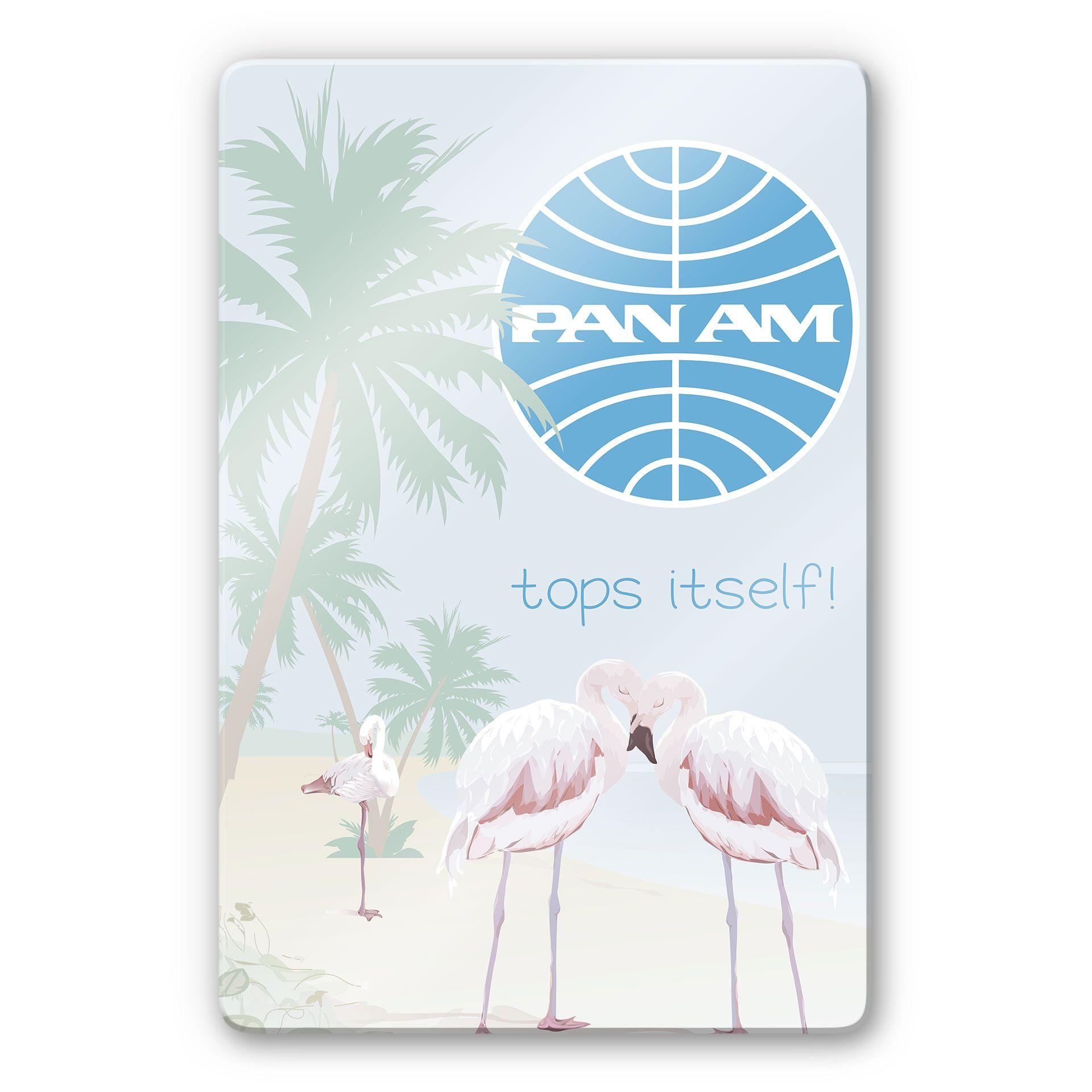 Glasschilderij PAN AM - Flamingo's