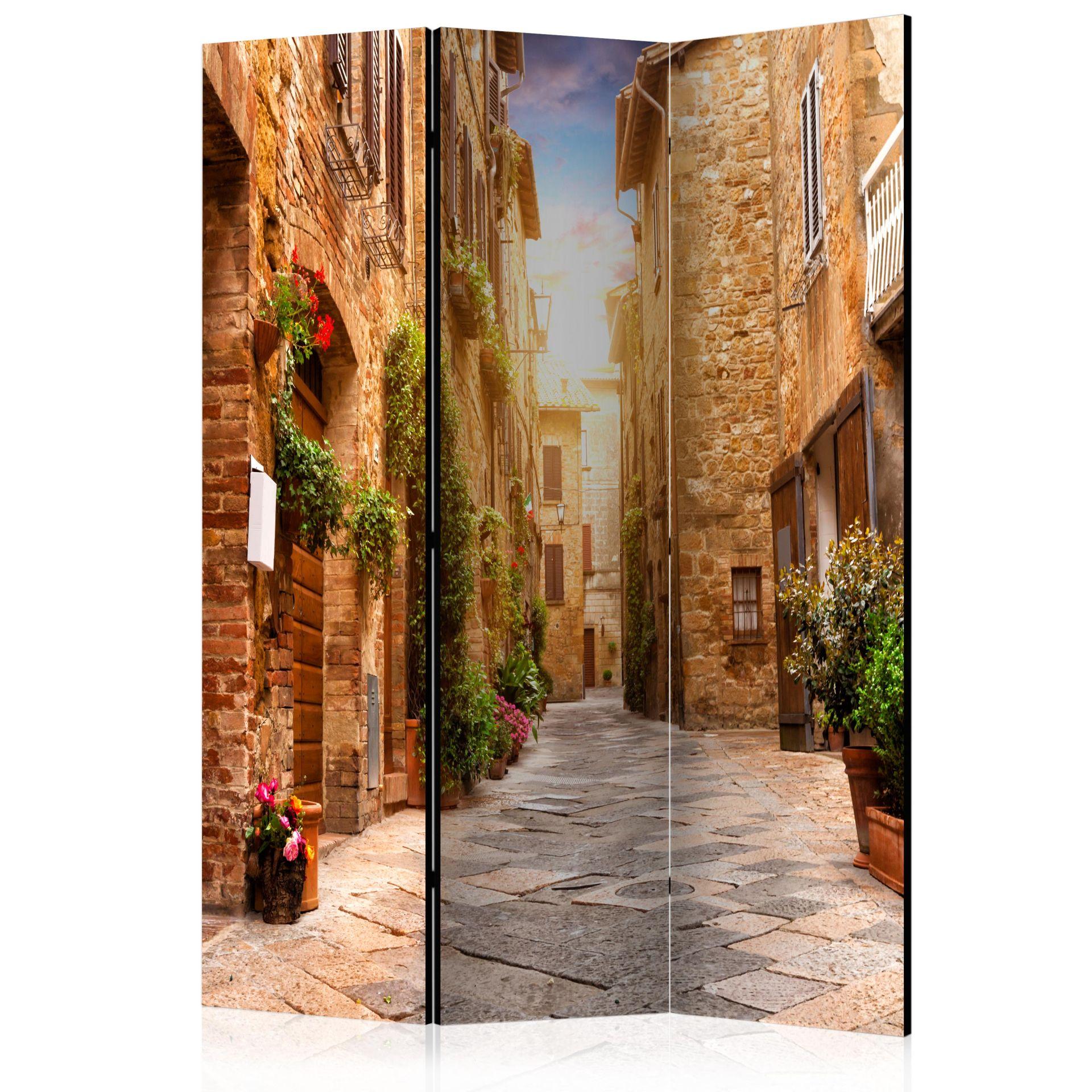 Screen room divider - Farverig gade i Toscana, 3-delt
