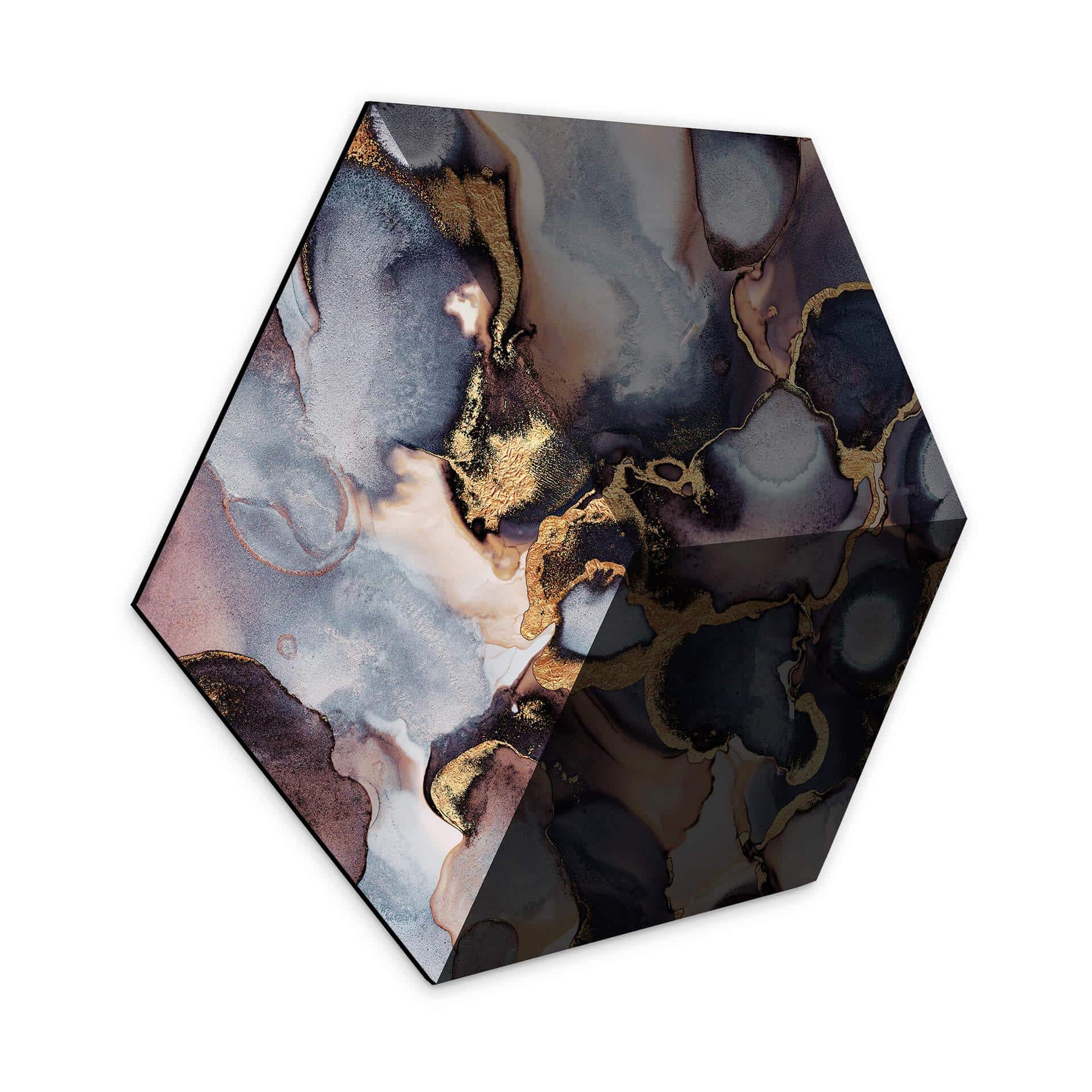 3D Hexagon Alu-Dibond - Fredriksson - Tinte: Rosa og guld