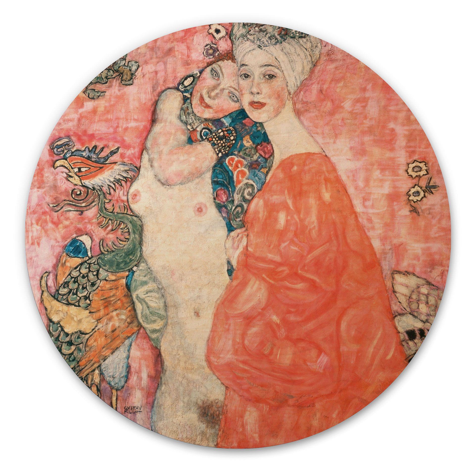 Billede af træ med kvindekunst - Klimt - Die Freundinnen - Rundt