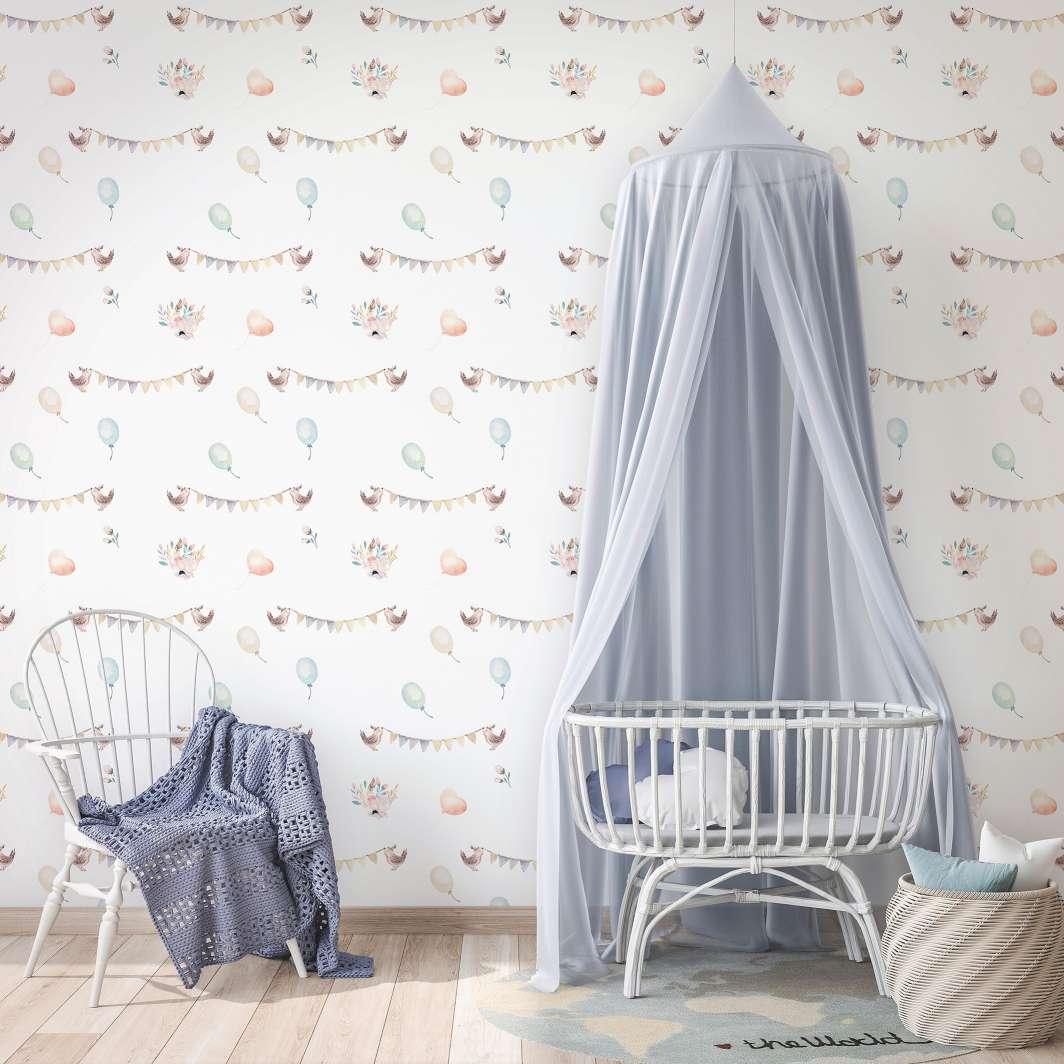 Børnetapet, non-woven tapet med illustration Kids Walls hvid, farverig