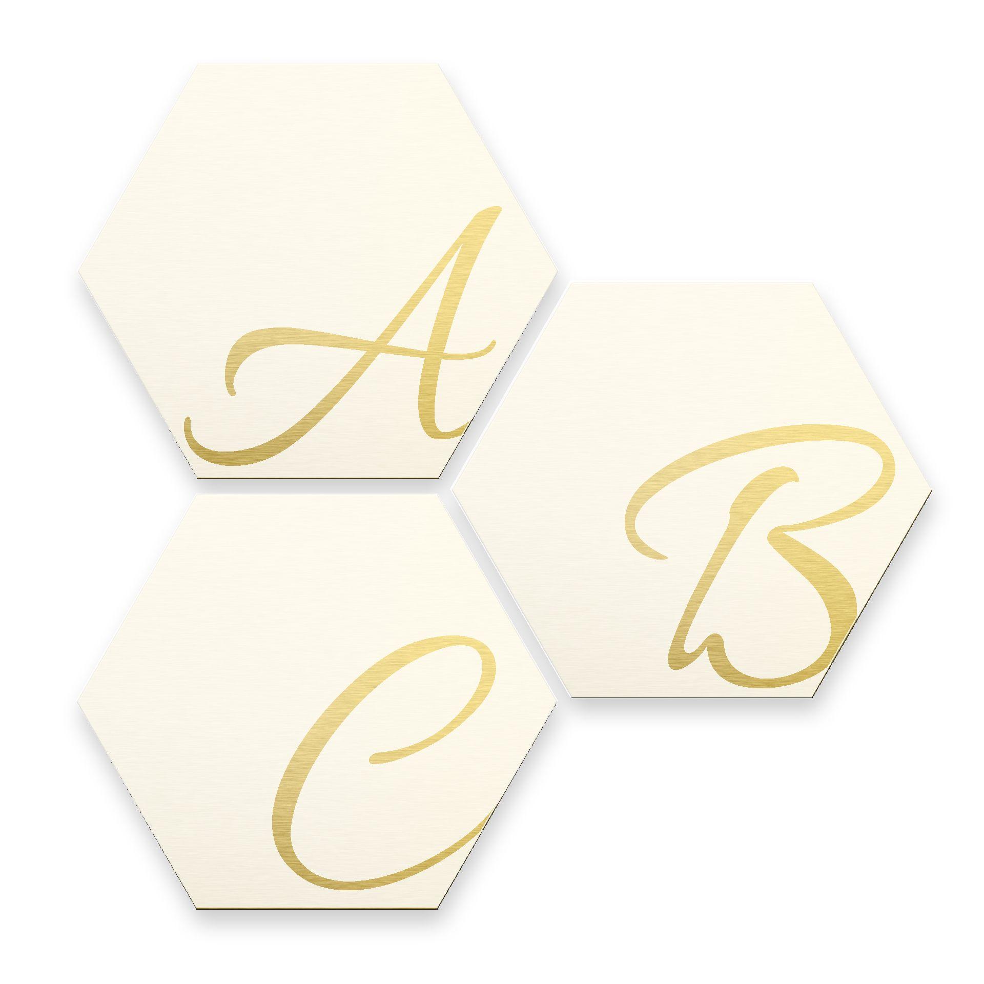 Hexagon bogstaver - Alu-dibond Guldeffekt, hvid