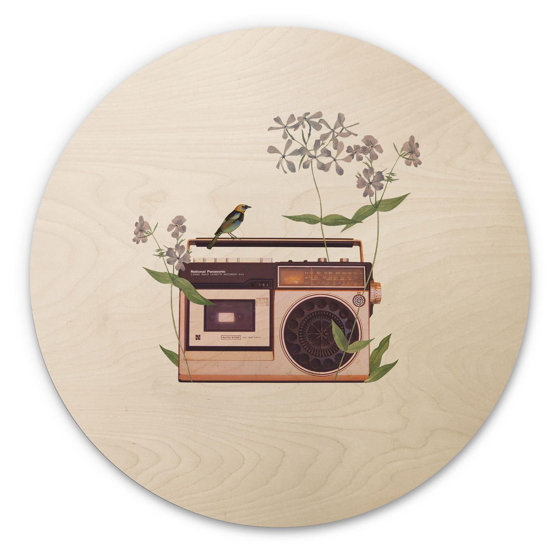 Billede af træ Retro Radio floral - Frida Floral Studio - Rund