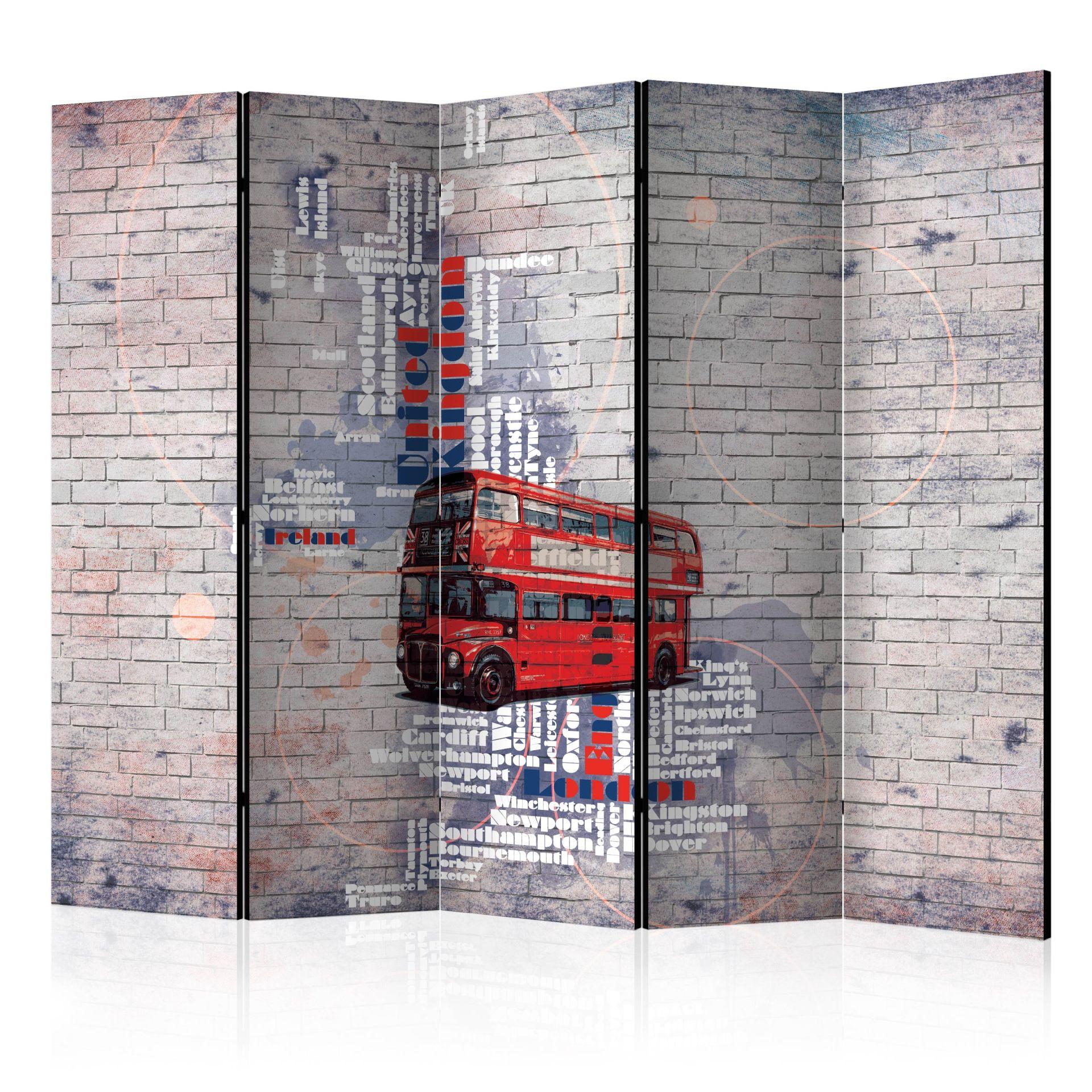 Skærm til rumdeling - Verdenskort - Mit London... , 5-delt - 225x172 cm