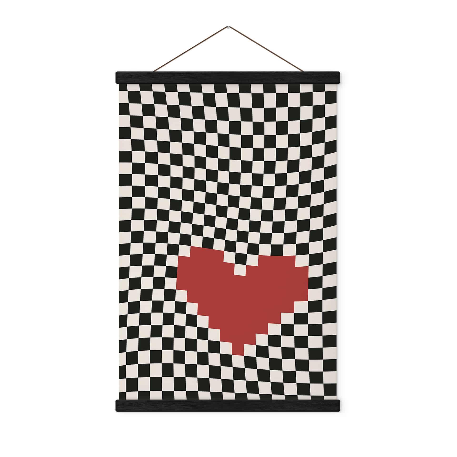 Tekstil plakat Optisk illusion: hjerte i pixel-stil - Kerr-Dineen
