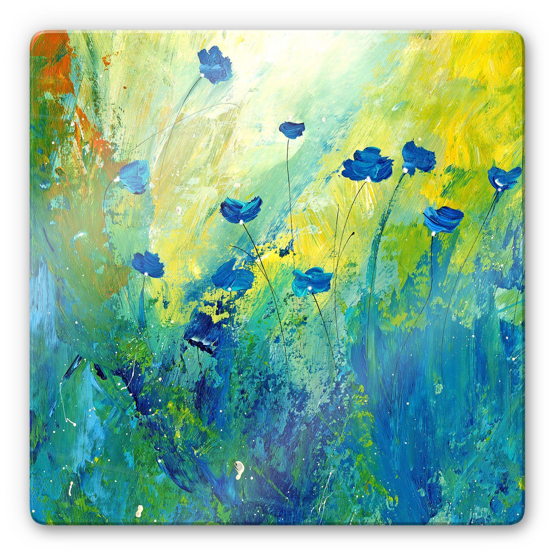 Glasschilderij Niksic - Blauwe Bloemen