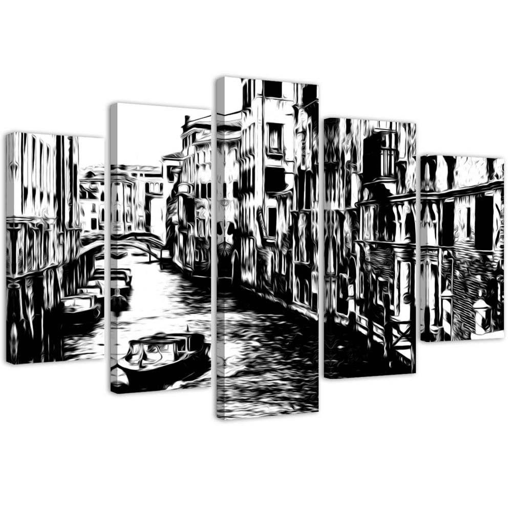 5 stykke lærredstryk Venedig Italien Sort & hvid