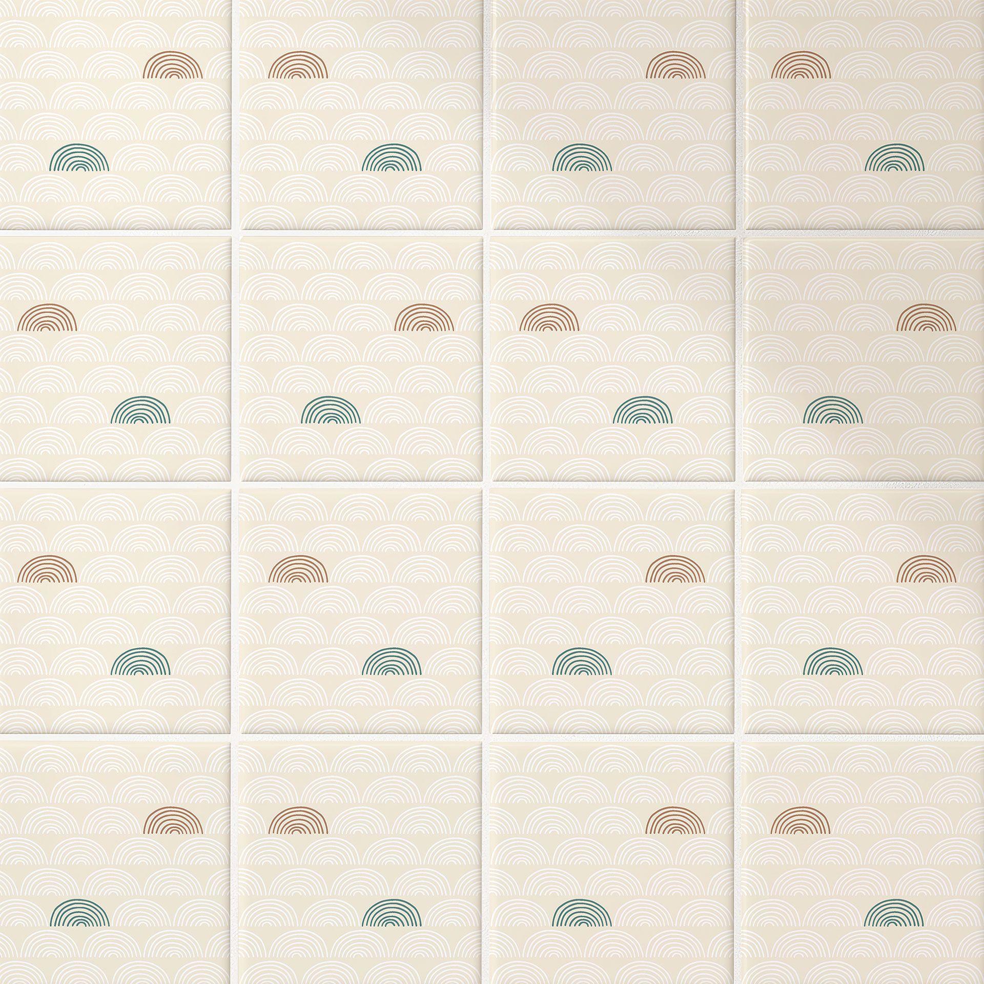 Azulejos Adhesivos Boho - abanico crema rojo marrón verde - lote de 12