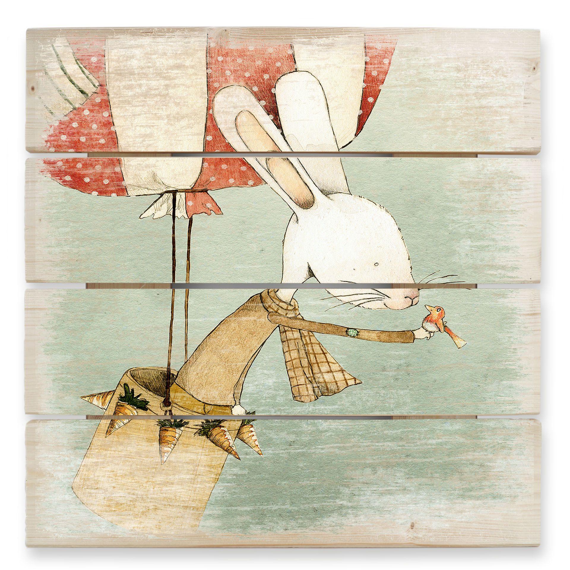 Cuadro de madera Loske - Vuelo en globo - 40x41,5 cm