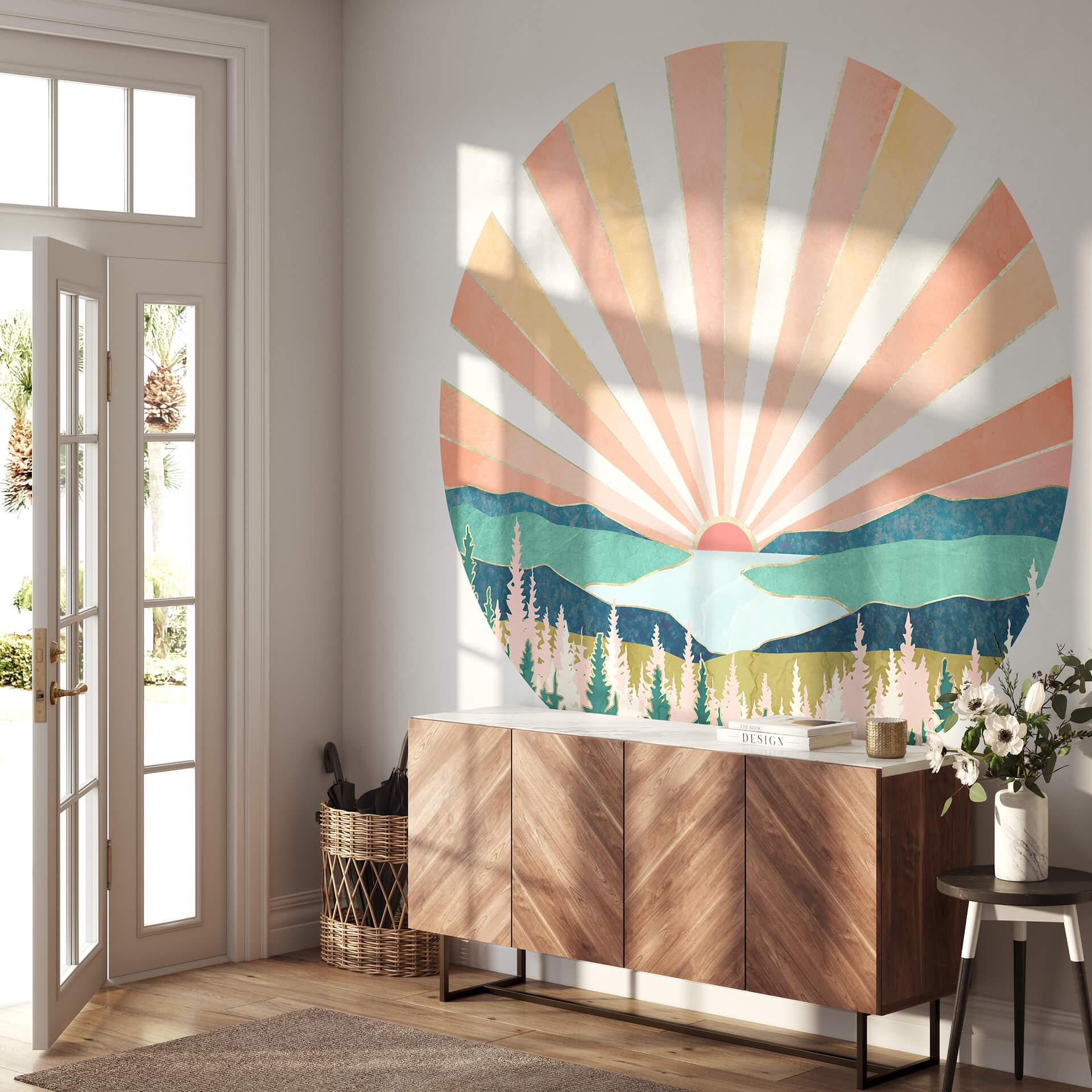 Fototapet - Rundt SpaceFrog Designs - Retro sommer  - vliesetapet/selvklæbende non-woven tapet
