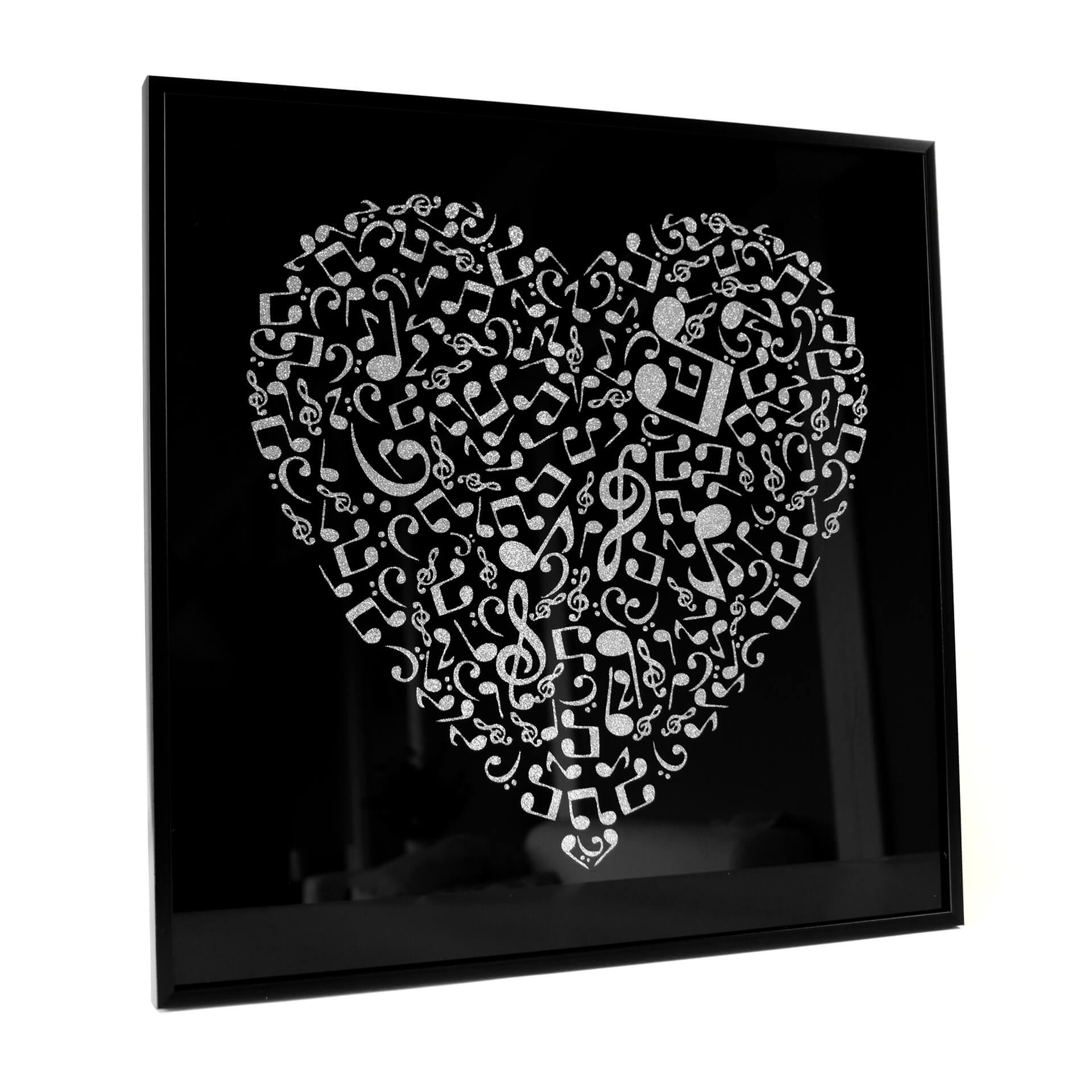Wanddecoratie Muziek Hart - zilver glitter