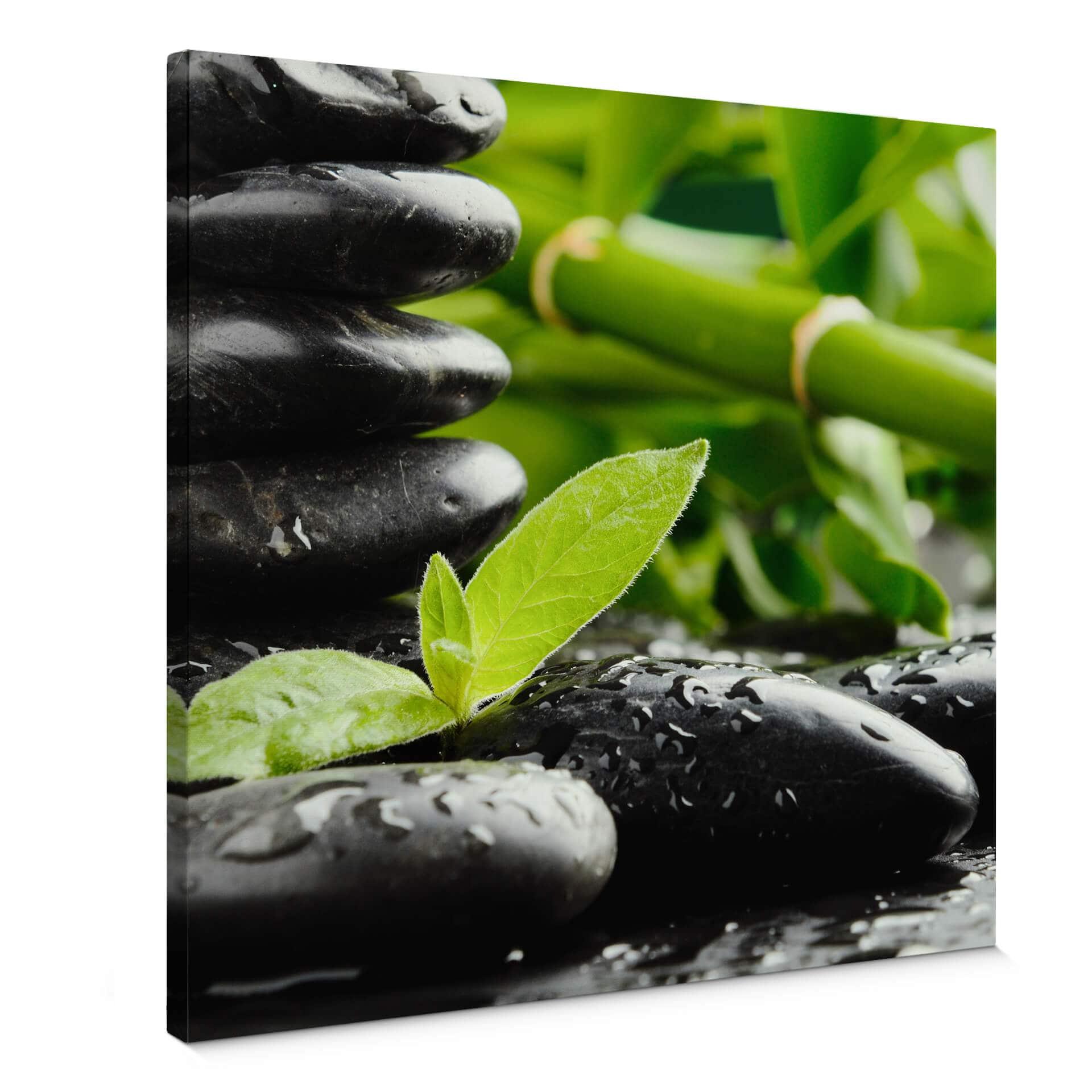 Cuadro Lienzo Piedras Zen Negro - Cuadrado