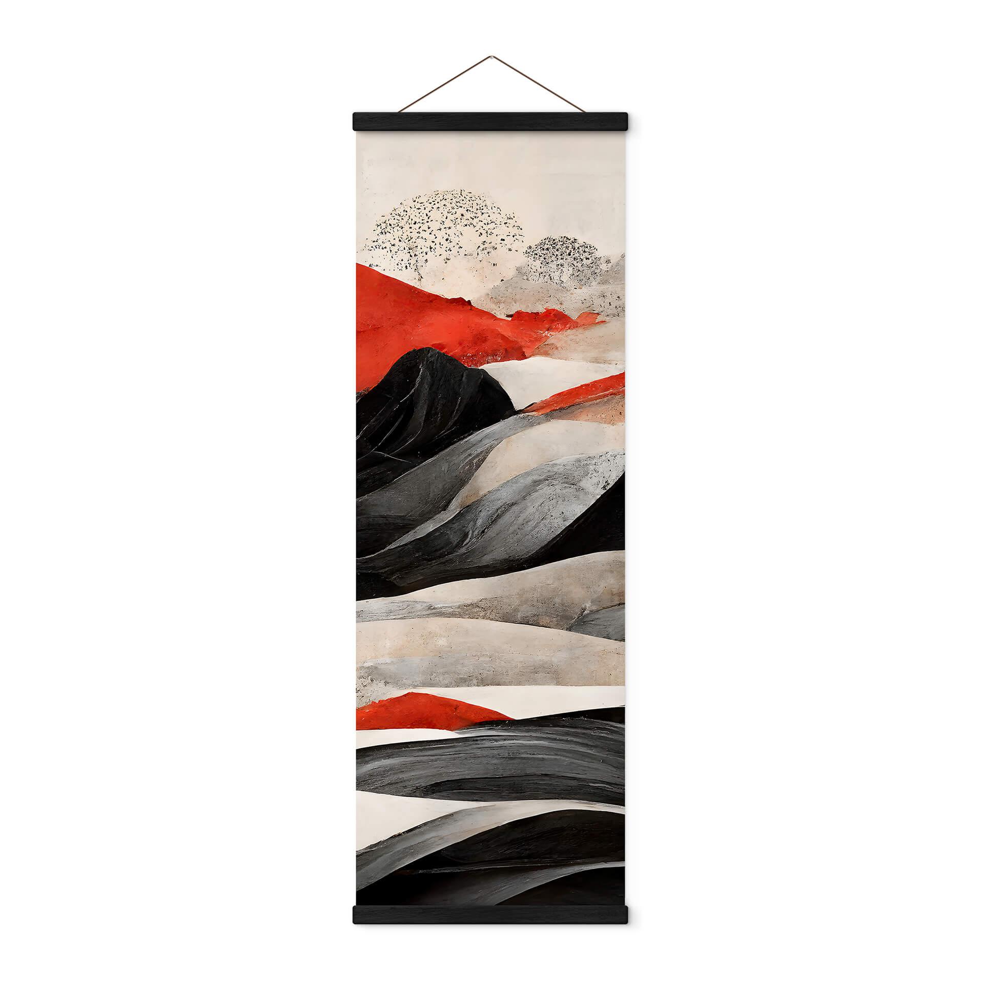 Póster de tela Treechild - Montañas rojas de estilo japonés - Panorama