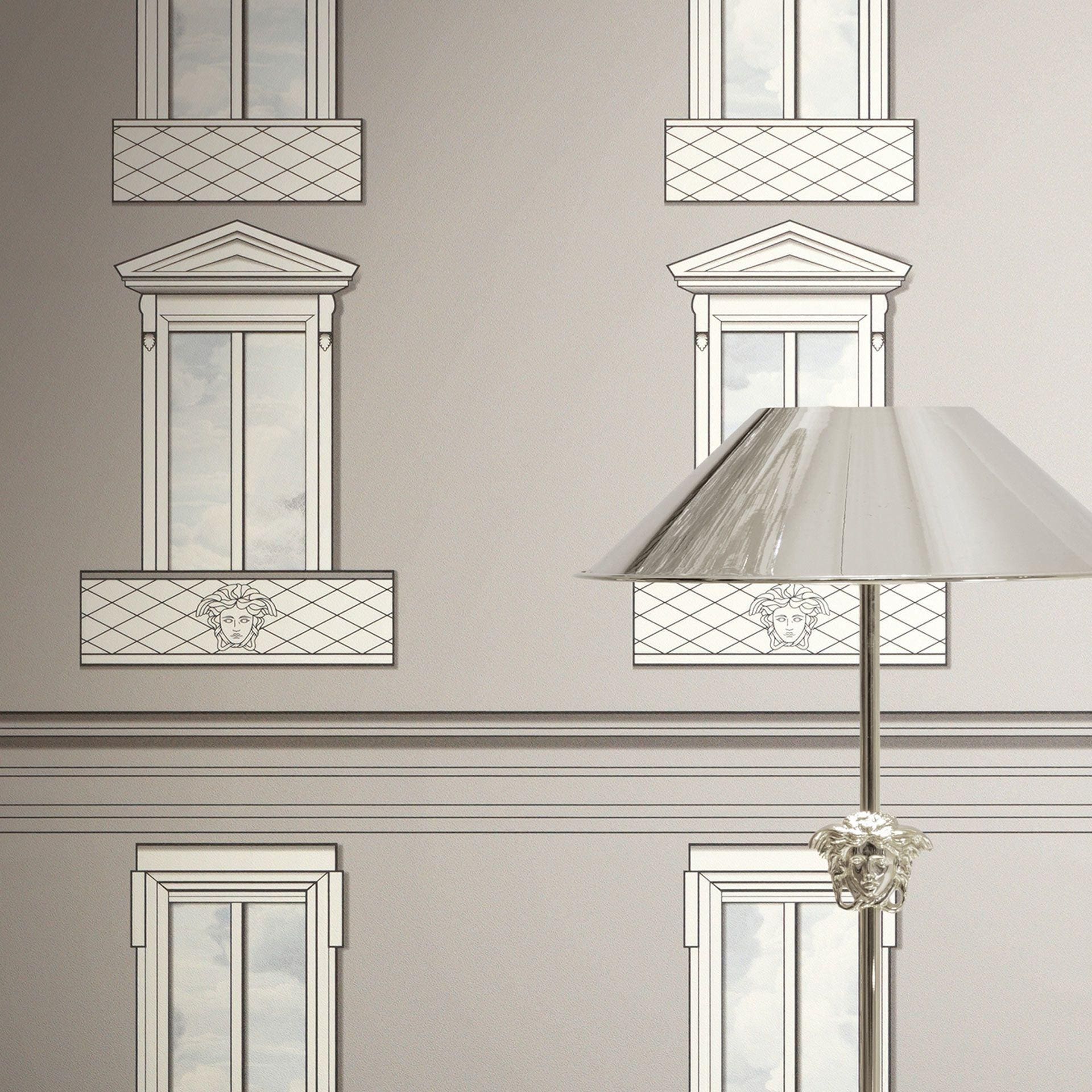 Versace Papier peint intissé Palazzo No 12 fenêtre façade gris bleu néo classique