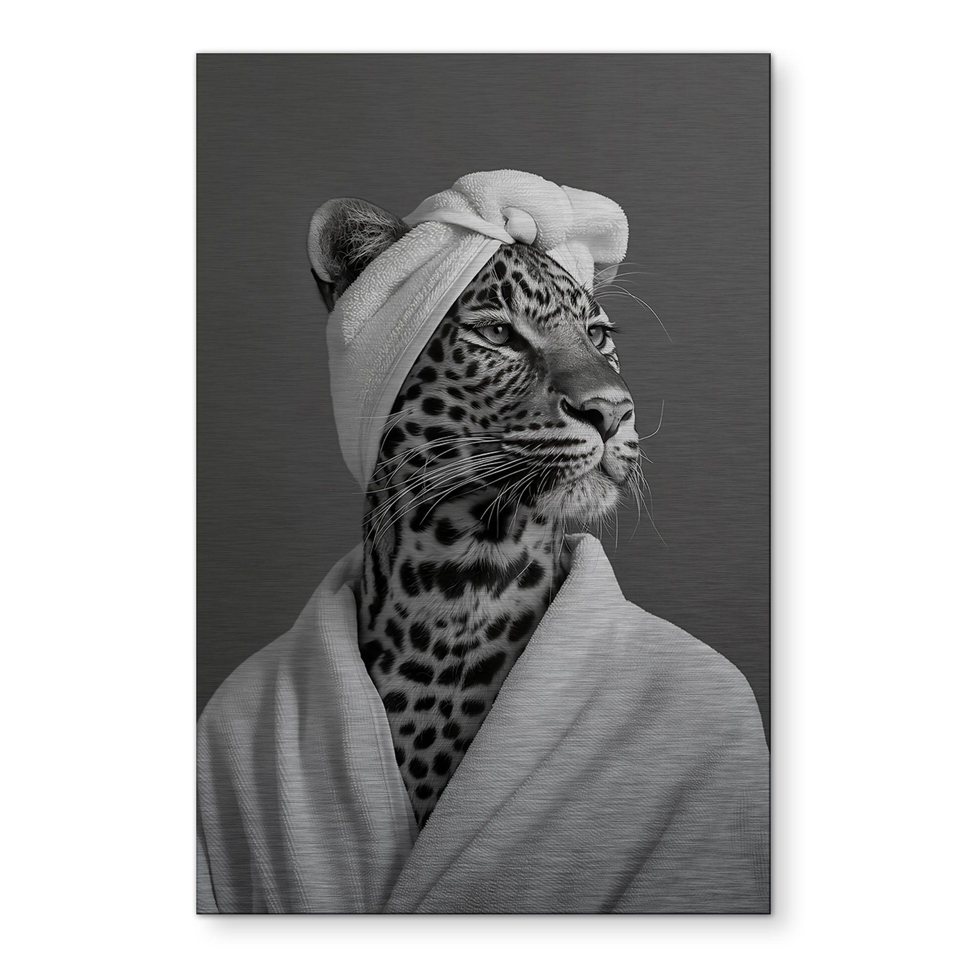 Billede med sølveffekt Royale Spa time-out med leopard - Rahner – print på aluminium (Alu-Dibond)